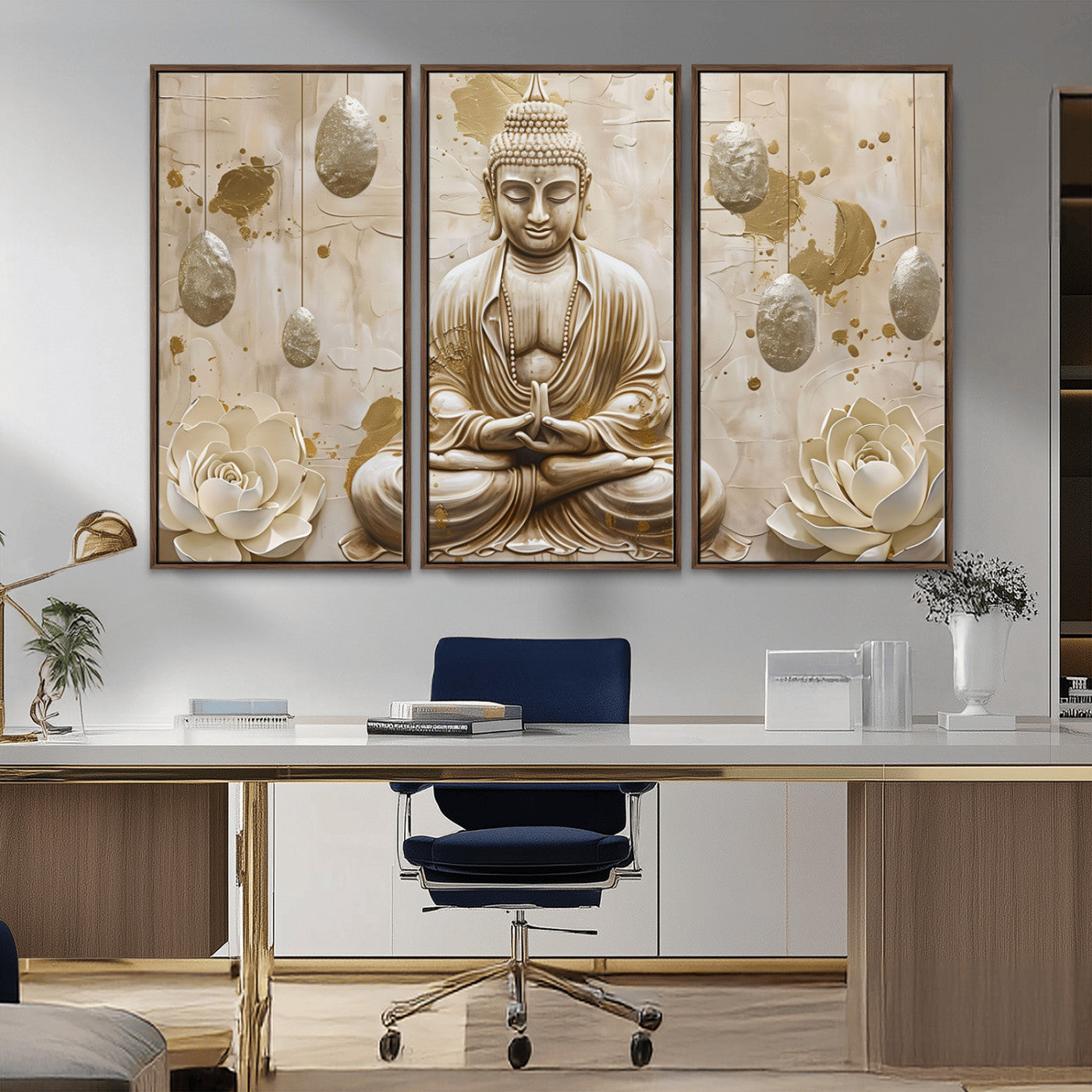 MGV-FC-48X32-3P - Serene Buddha Wall Art | Yoga Room Decor and Meditation Wall Art Print | Framed and Ready to Hang