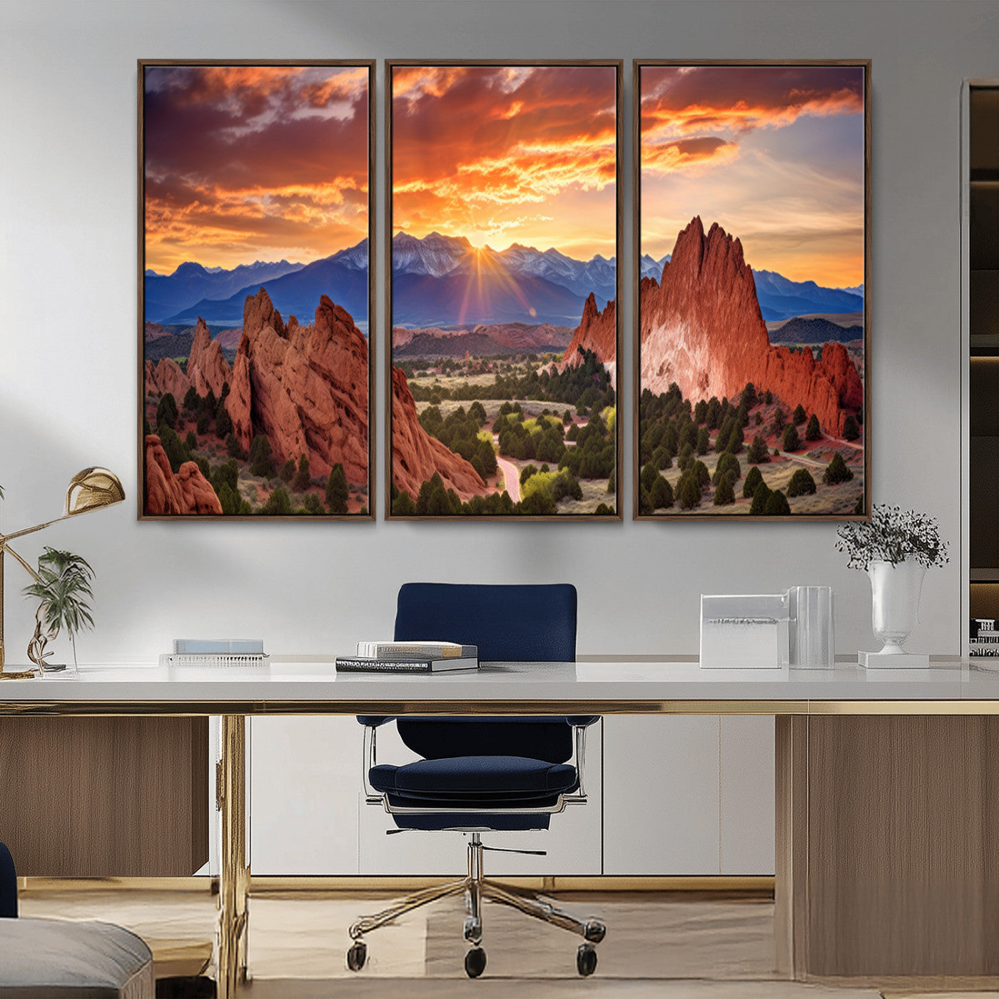 MGV-FC-48X32-3P - Rocky Mountains Sunset Wall Art Canvas Print – Ready to Hang, Framed Colorado Landscape
