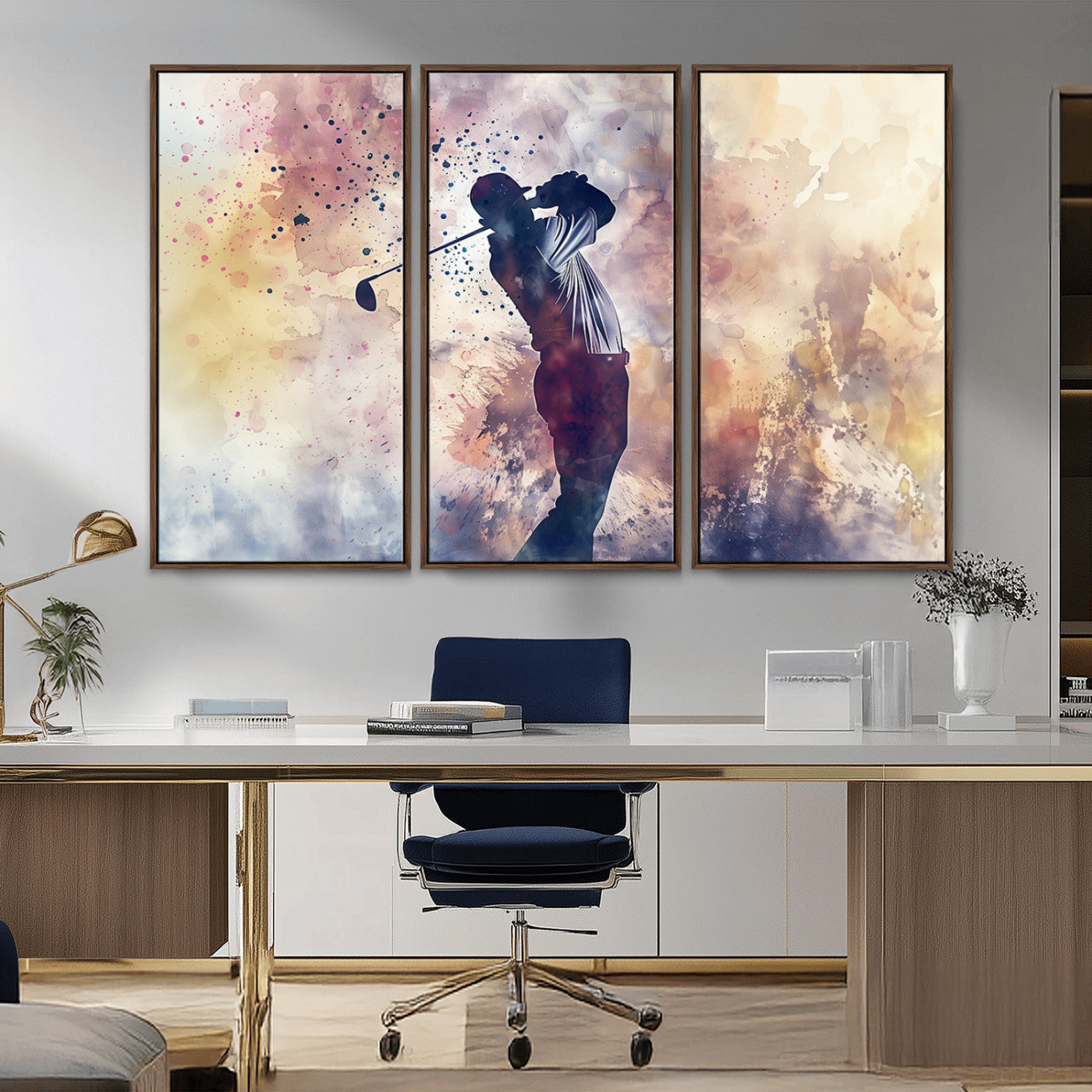 MGV-FC-48X32-3P - Abstract Watercolor Golf Player Wall Art Canvas Print