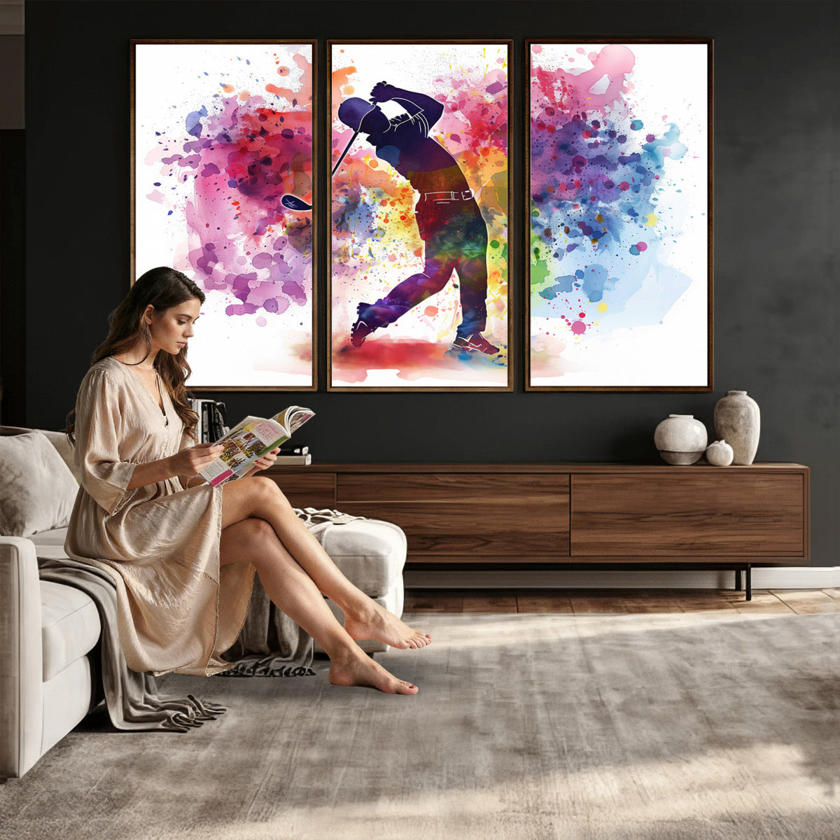 66537-MGV-CV-36X24 - Colorful Golfer Swing Wall Art Canvas Print, Ready to Hang