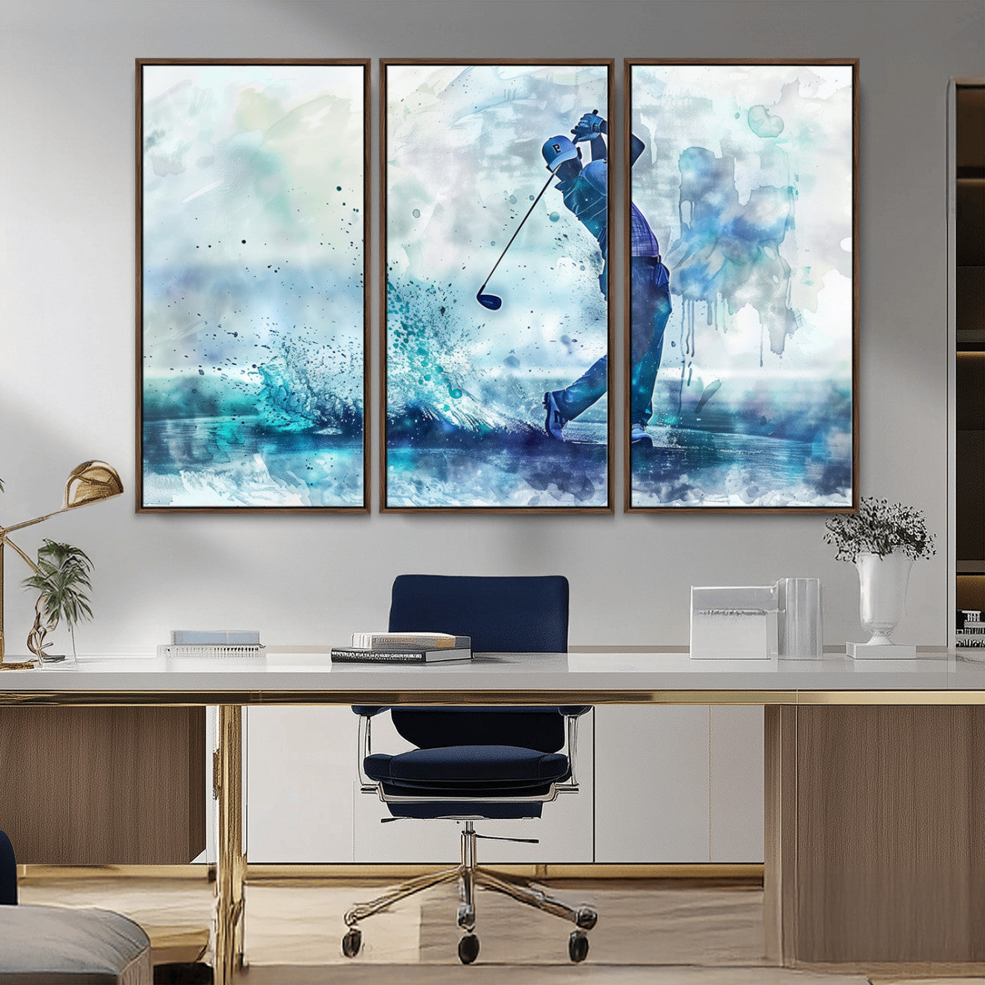 MGV-FC-48X32-3P - Golf Swing Wall Art Canvas Print - Sports-Inspired Watercolor Decor - Ready to Hang