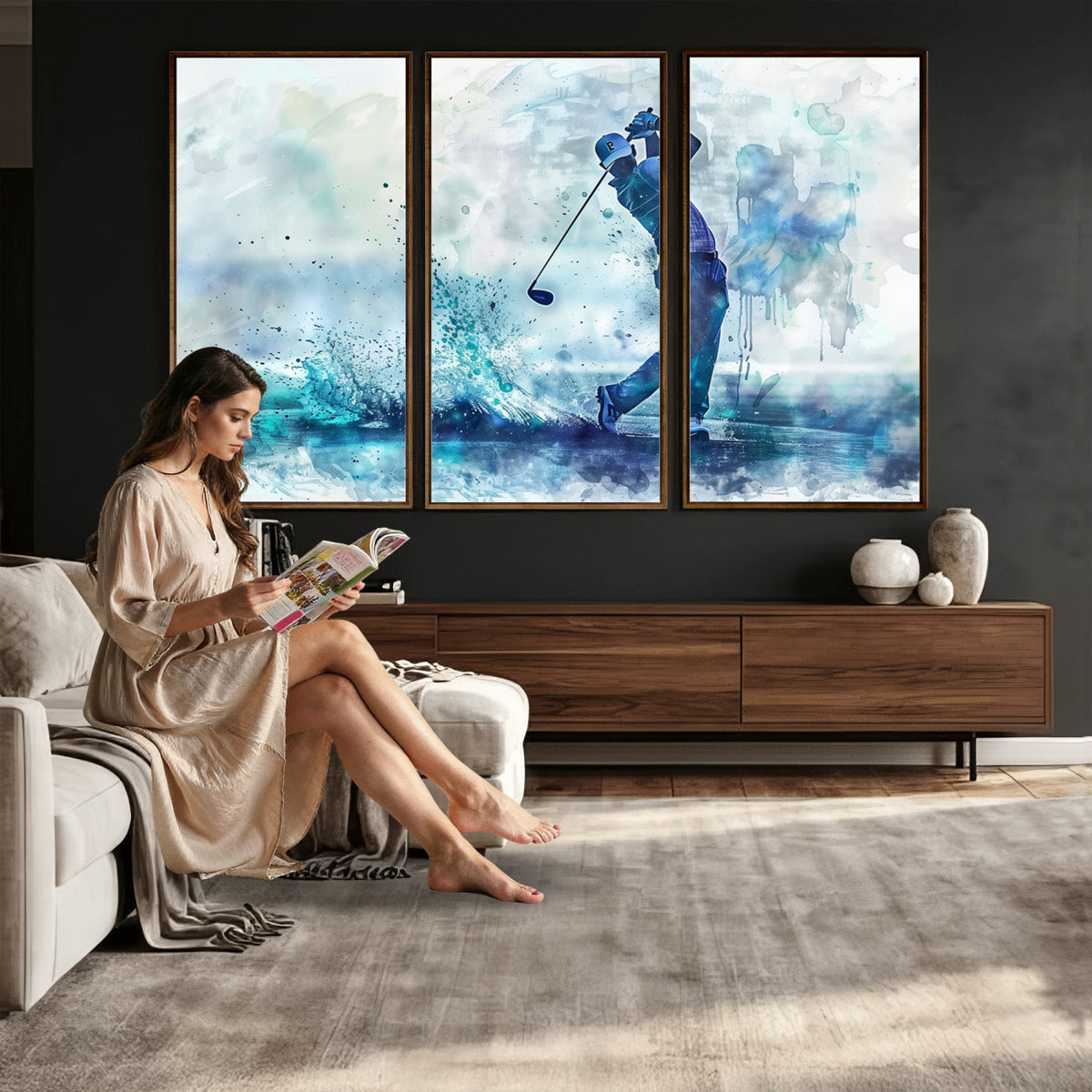 45328-MGV-CV-36X24 - Watercolor Abstract Golf Swing Wall Art Canvas Print