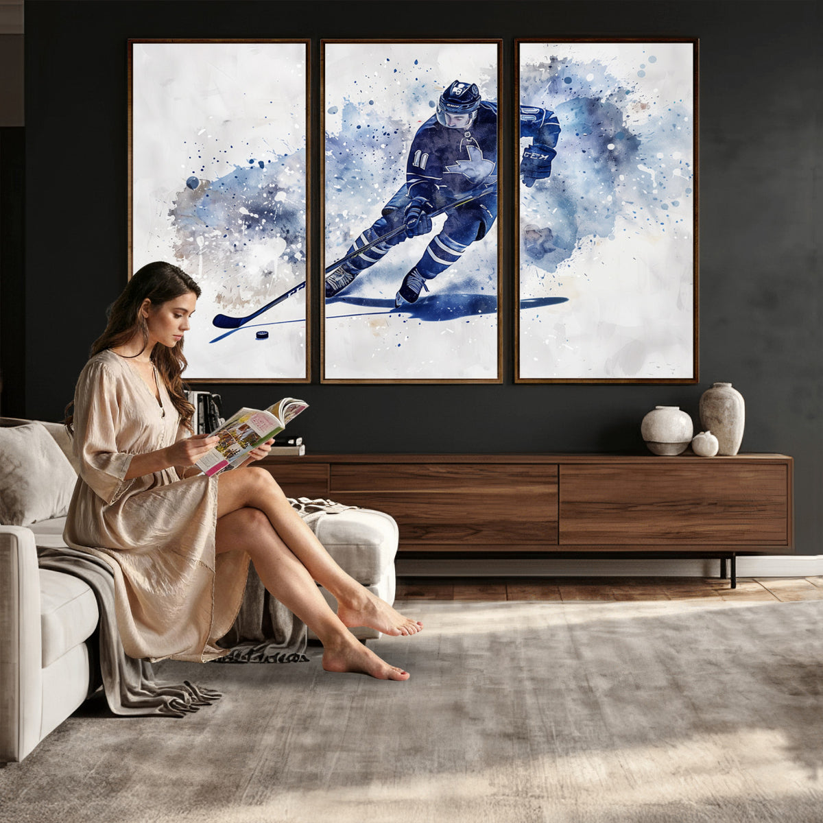 39795-MGV-CV-36X24 - Hockey Player Wall Art Canvas Print