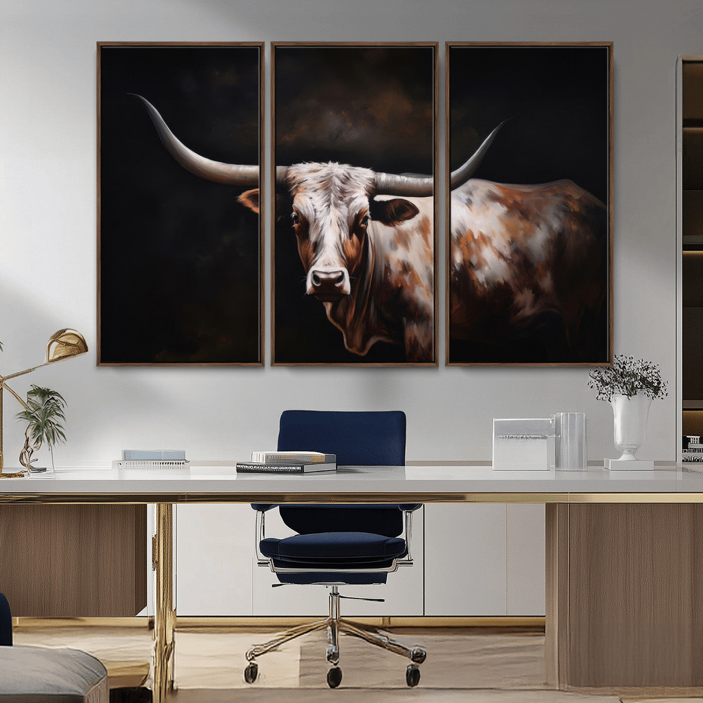 82543-MGV-CV-36X24-Texas Longhorn Wall Art Canvas Print | Western Ranch Decor | Bold Rustic Cattle Artwork | Ready to