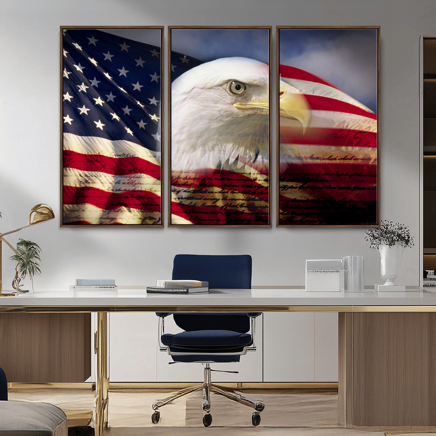 MGV-FC-48X32-3P - American Flag Eagle Symbol Wall Art, American Flag Eagle Wall Art Canvas Print