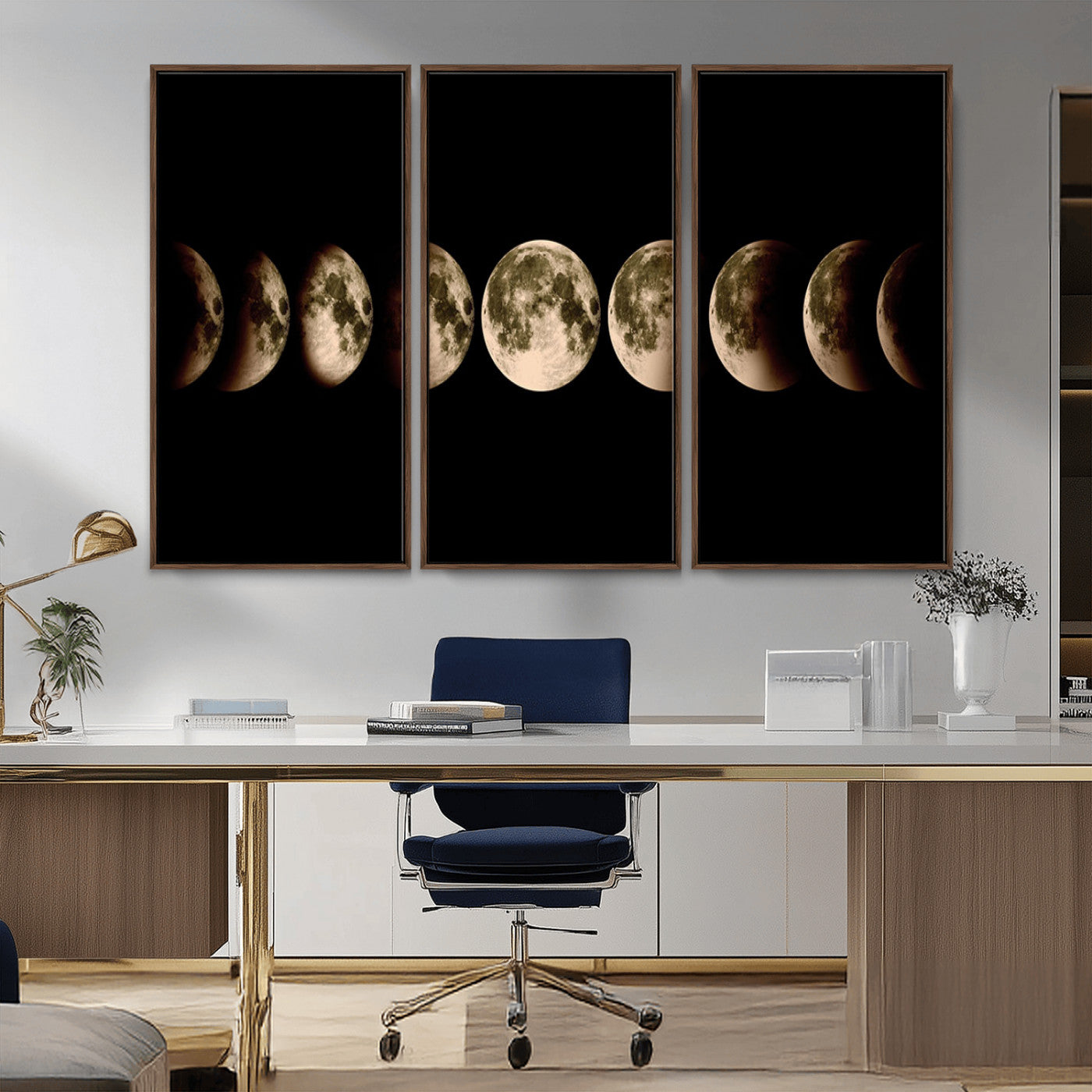 MGV-FC-48X32-3P - Phases of the Moon Wall Art | Canvas Print for Modern Wall Decor | Ready to Hang and Framed