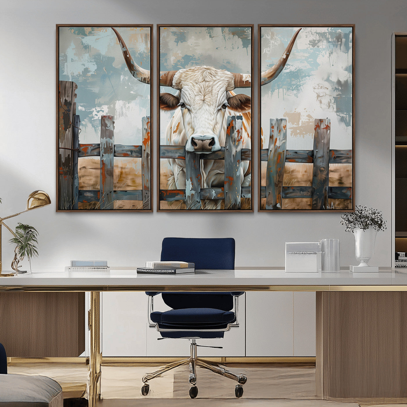 MGV-FC-48X32-3P - Vintage Cow Wall Art Canvas Print for Farmhouse Wall Decor Theme, Cattle Wall Art Print