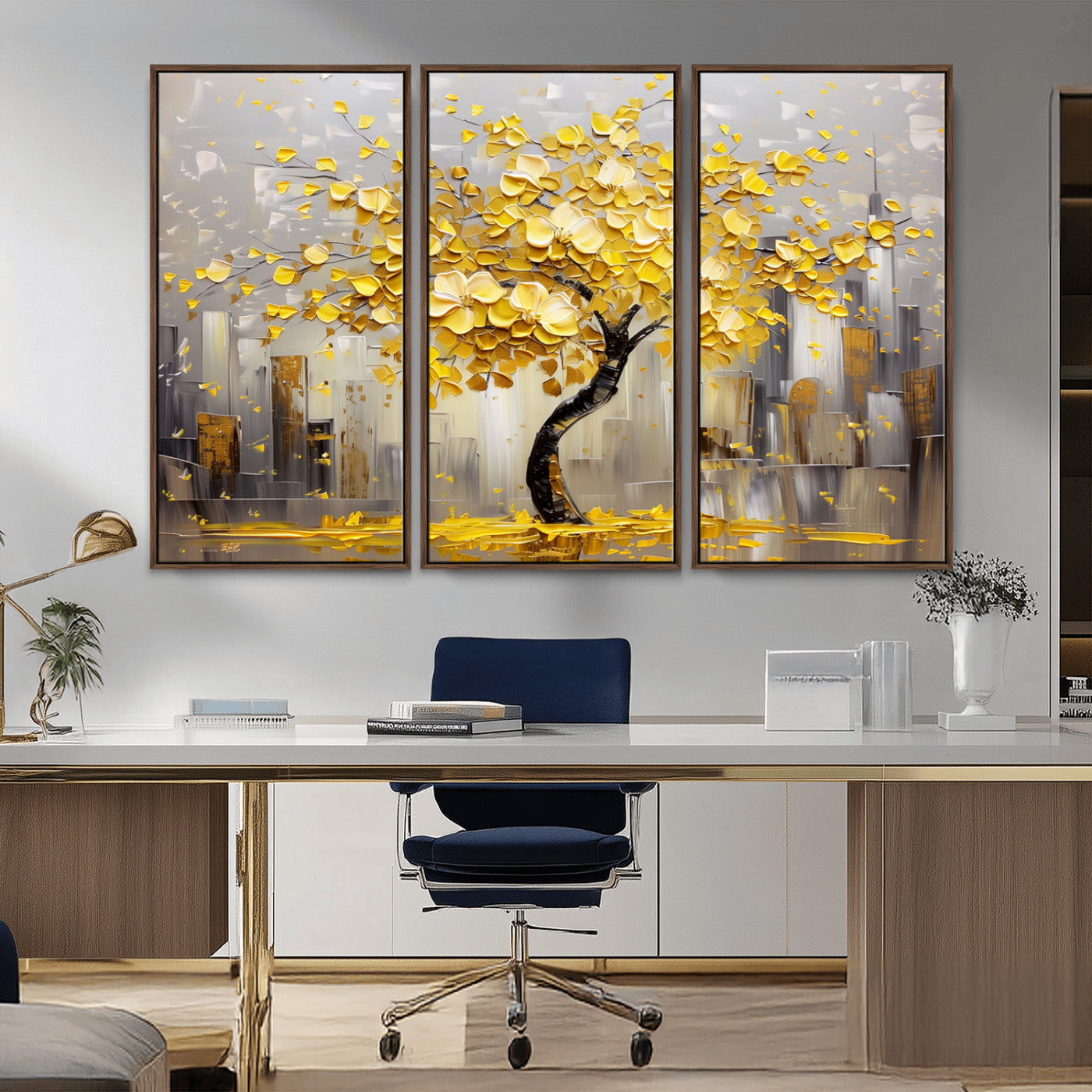 -Golden Tree Canvas Print | Abstract Wall Art for Modern Homes | Ready to Hang Framed Artwork