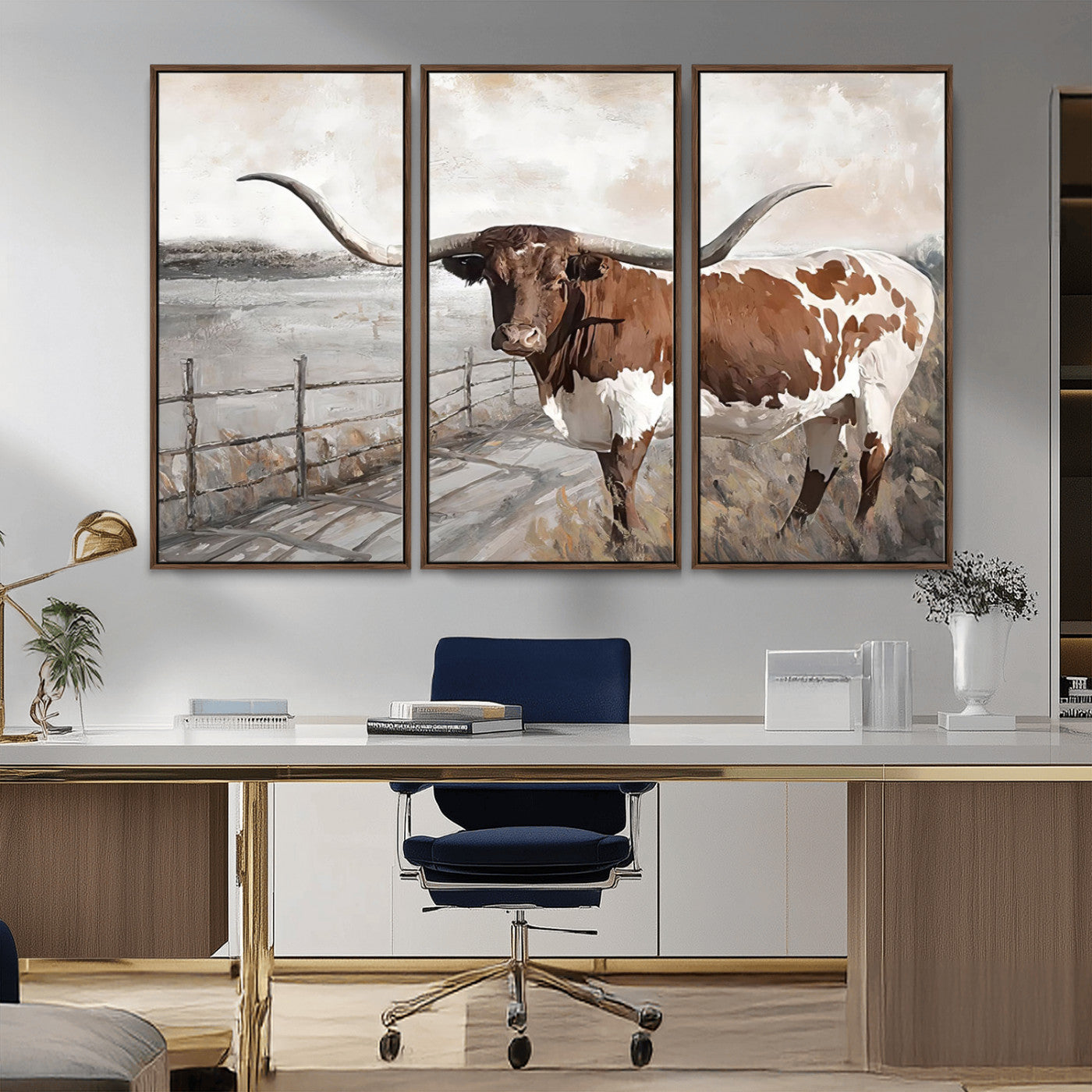 57340-MGV-CV-36X24-Vintage Texas Cow Wall Art Canvas Print, Rustic Longhorn Wall Art | Canvas Print for Farmhouse Decor
