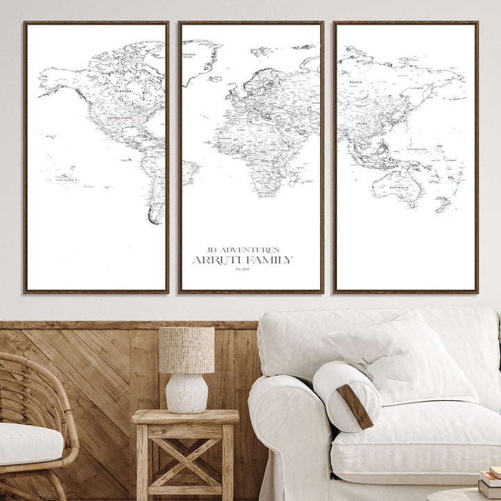 Personalized World Map Wall Art Canvas Print - Custom Push Pin Travel Map Canvas - Framed Map Print for Travel Lover Gift