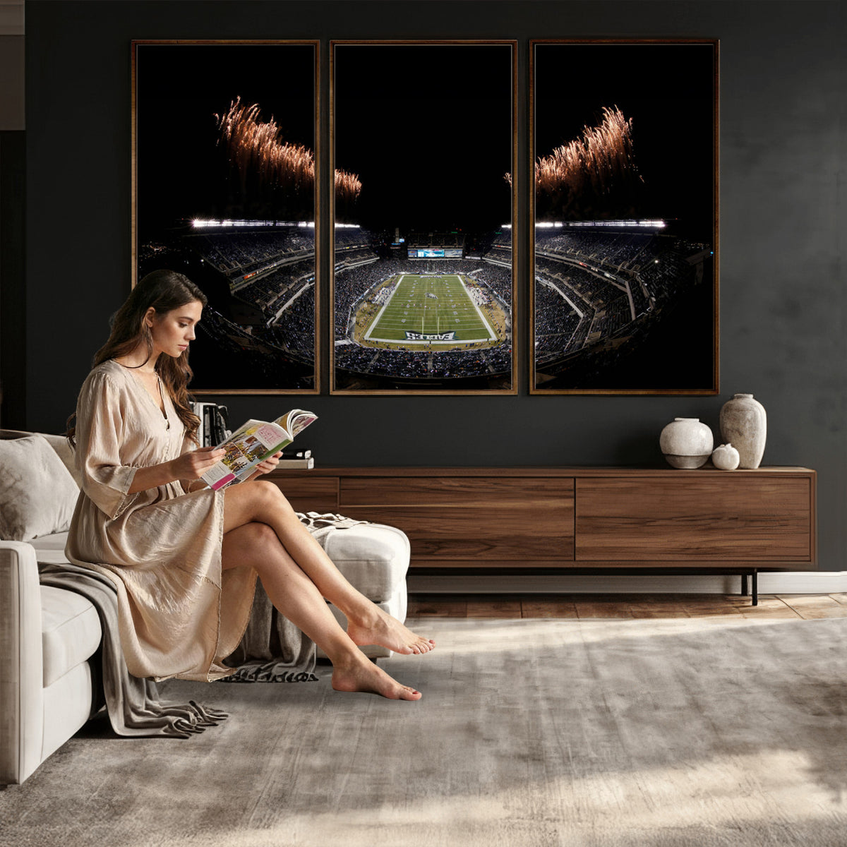 89680-MGV-CV-36X24 - Eagles Field Stadium Wall Art, Philadelphia Eagles Football, Framed and Ready to Hang
