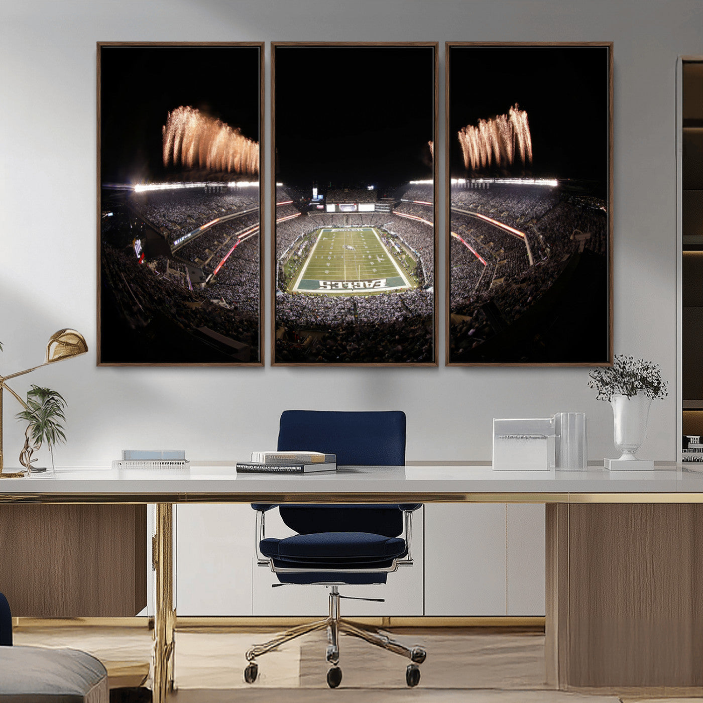 48893-MGV-CV-36X24-Eagles Field Stadium Wall Art - Lincoln Financial Field Fireworks Game Triple Canvas Wall Art -