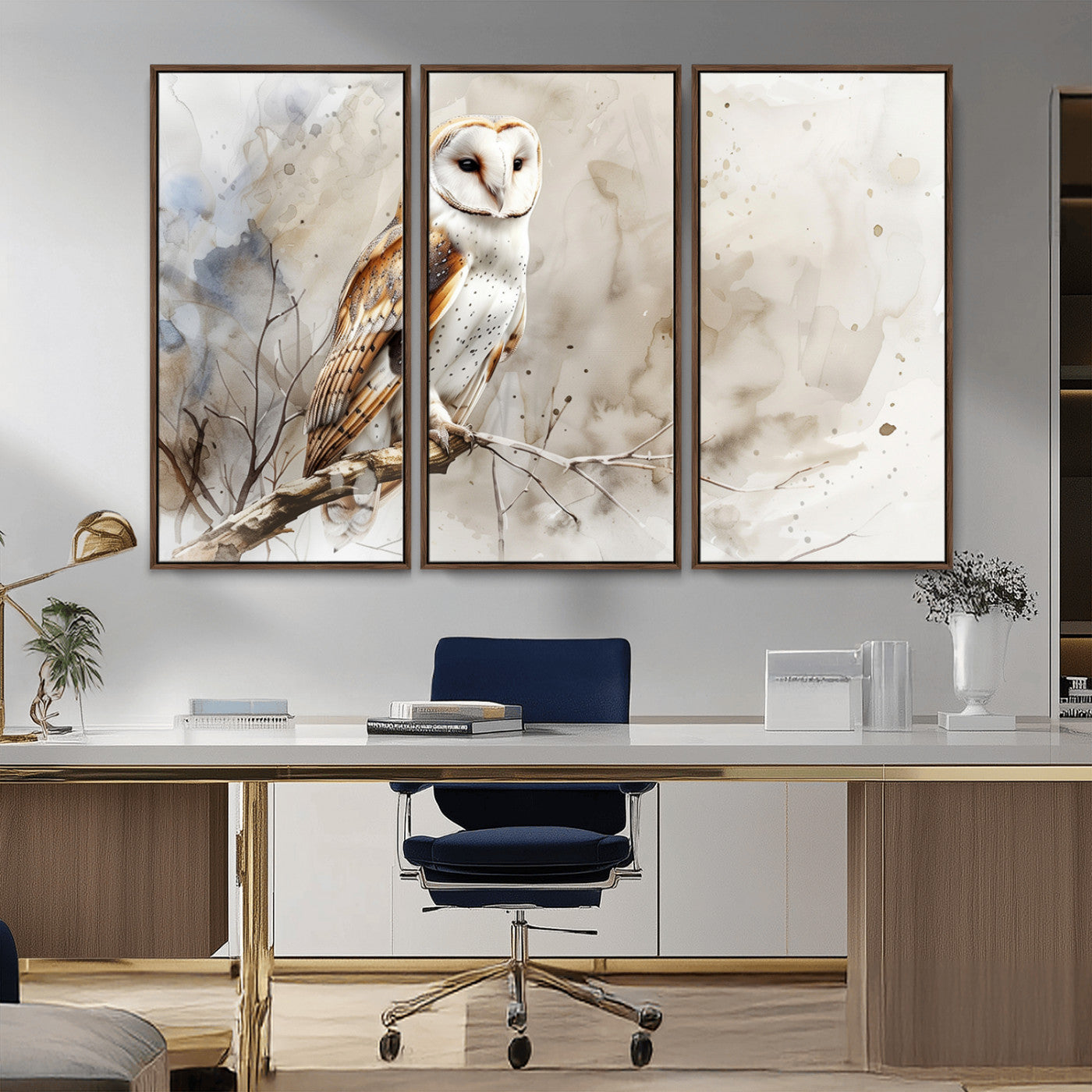MGV-FC-48X32-3P - Barn Owl Wall Art | Watercolor Canvas Print | Perfect for Farmhouse Wall Decor | Ready to Hang