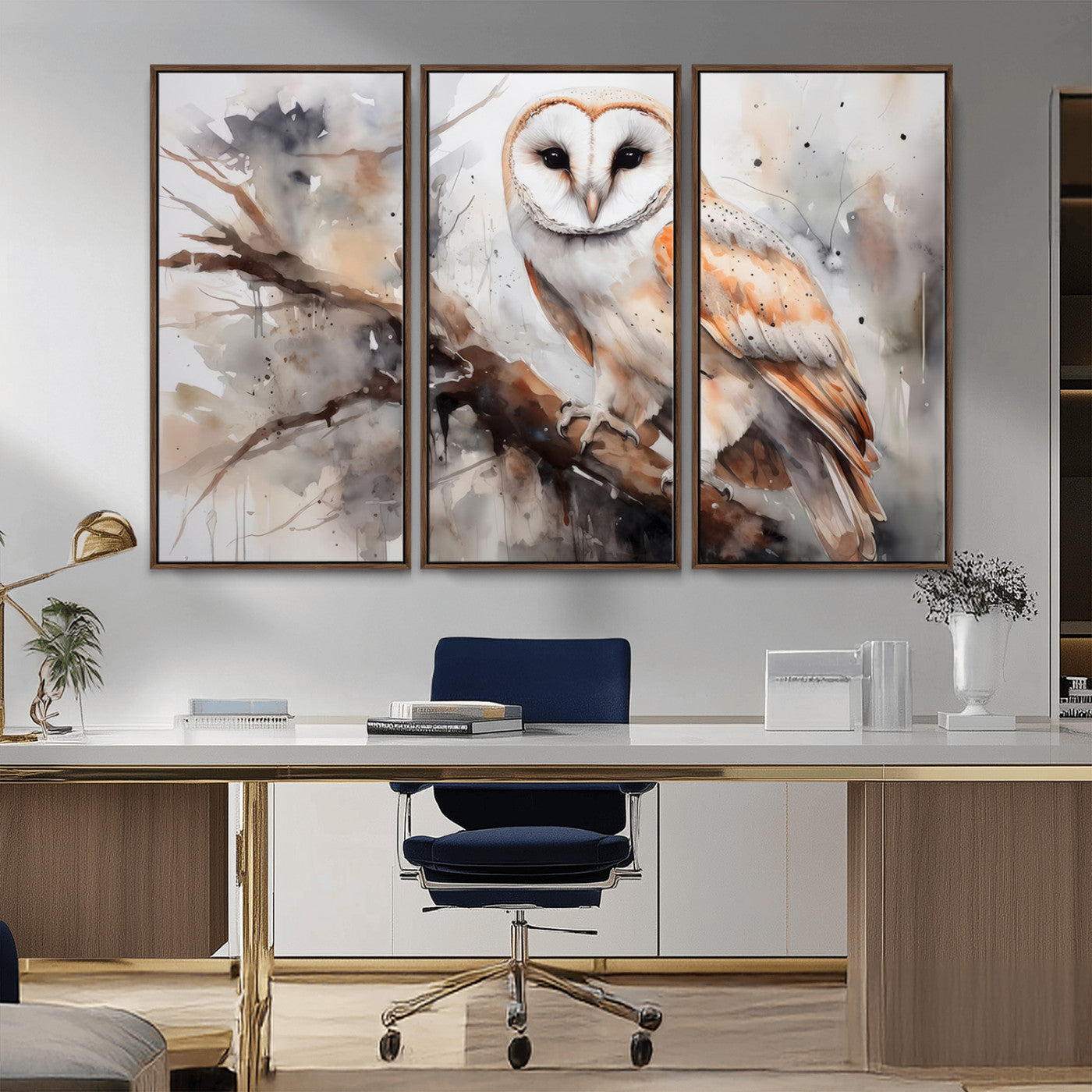 MGV-FC-48X32-3P - Barn Owl Wall Art | Watercolor Barn Owl Canvas Print | Perfect for Farmhouse Wall Decor | Ready to
