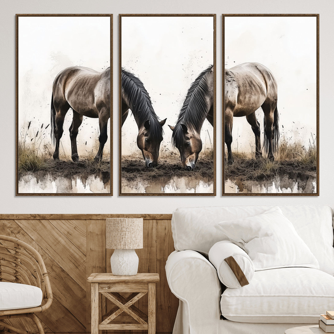 71729-MGV-CV-36X24-Chines Ink Style Horses Wall Art Canvas Print