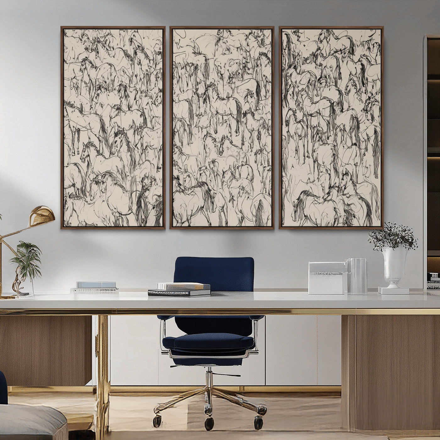 25718-MGV-CV-36X24-Abstract Horse Sketch Wall Art | Ready to Hang and Framed | Farmhouse Wall Decor for Living Room or