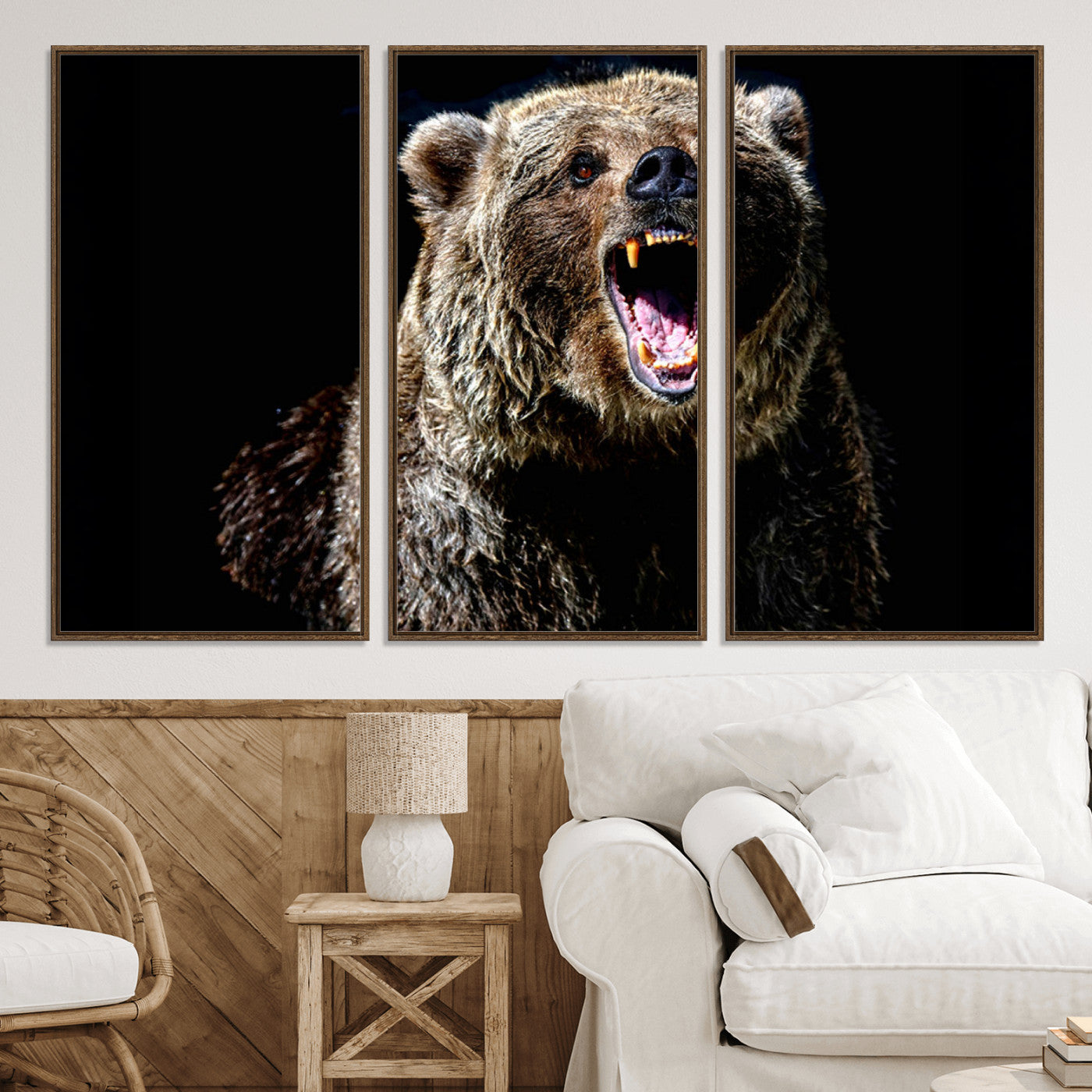 17625-MGV-CV-36X24-Grizzly Bear Canvas Print | Wildlife Wall Art for Cabin Decor | Ready to Hang Framed