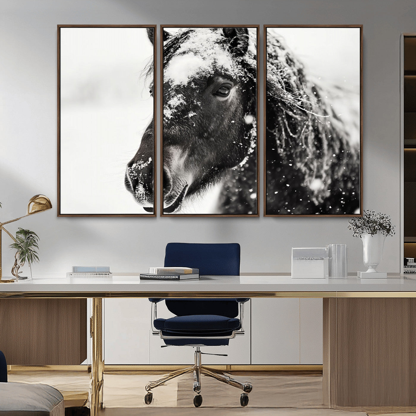 MGV-FC-48X32-3P - Framed Black and White Horse Wall Art | Ready to Hang and Framed | Farmhouse and Western Wall Decor