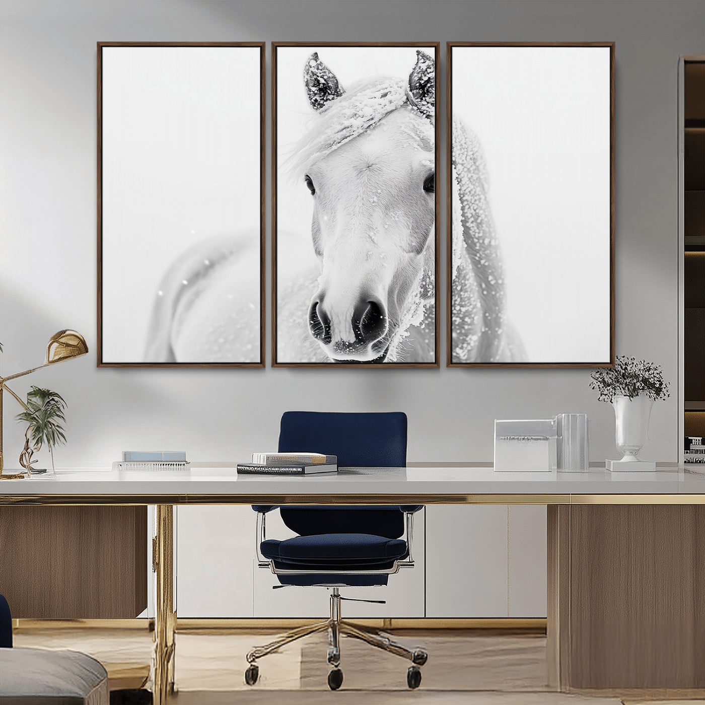 MGV-FC-48X32-3P - Majestic White Horse Wall Art | Ready to Hang and Framed | Farmhouse Wall Decor for Living Room
