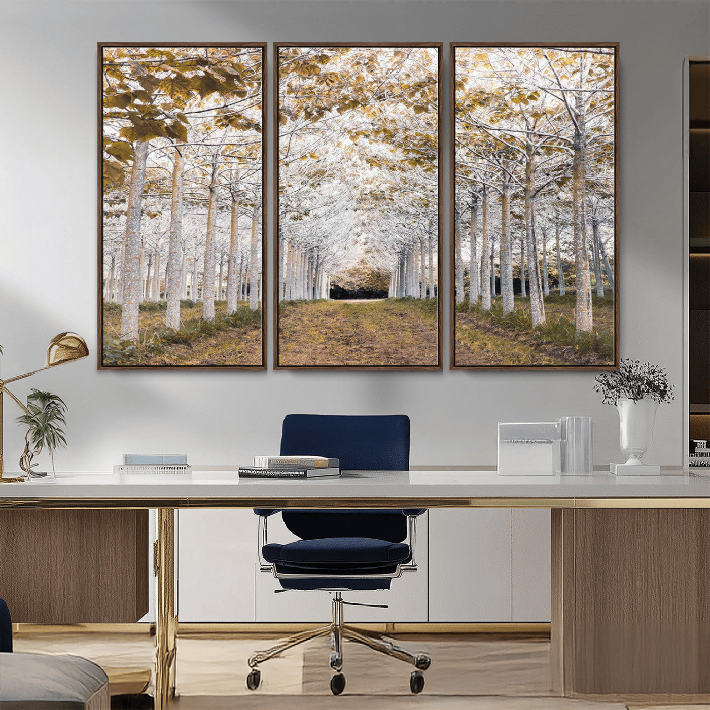 MGV-FC-48X32-3P - Forest Grove Wall Art | Serene Pathway Canvas Print | Ready to Hang and Framed Nature Wall Decor for
