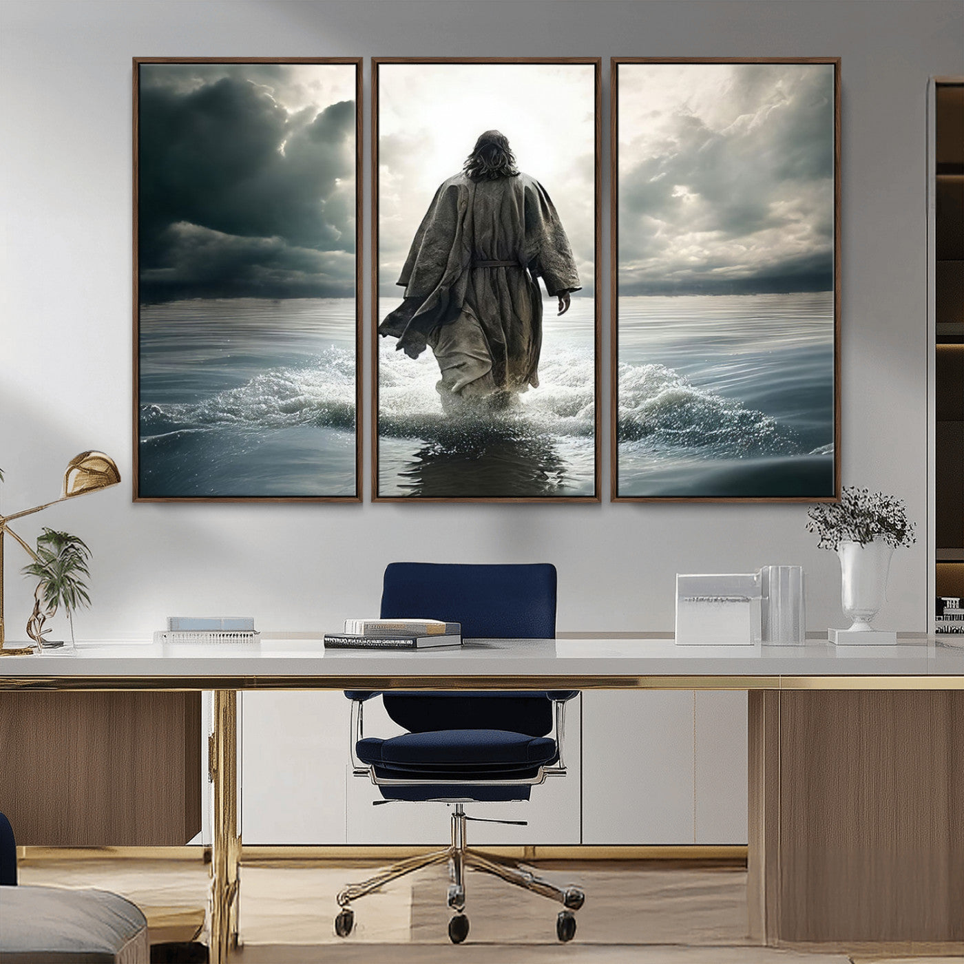 MGV-FC-48X32-3P - Jesus Walking on Water Wall Art | Canvas Print | Ready to Hang | Christian Home Decor | Spiritual