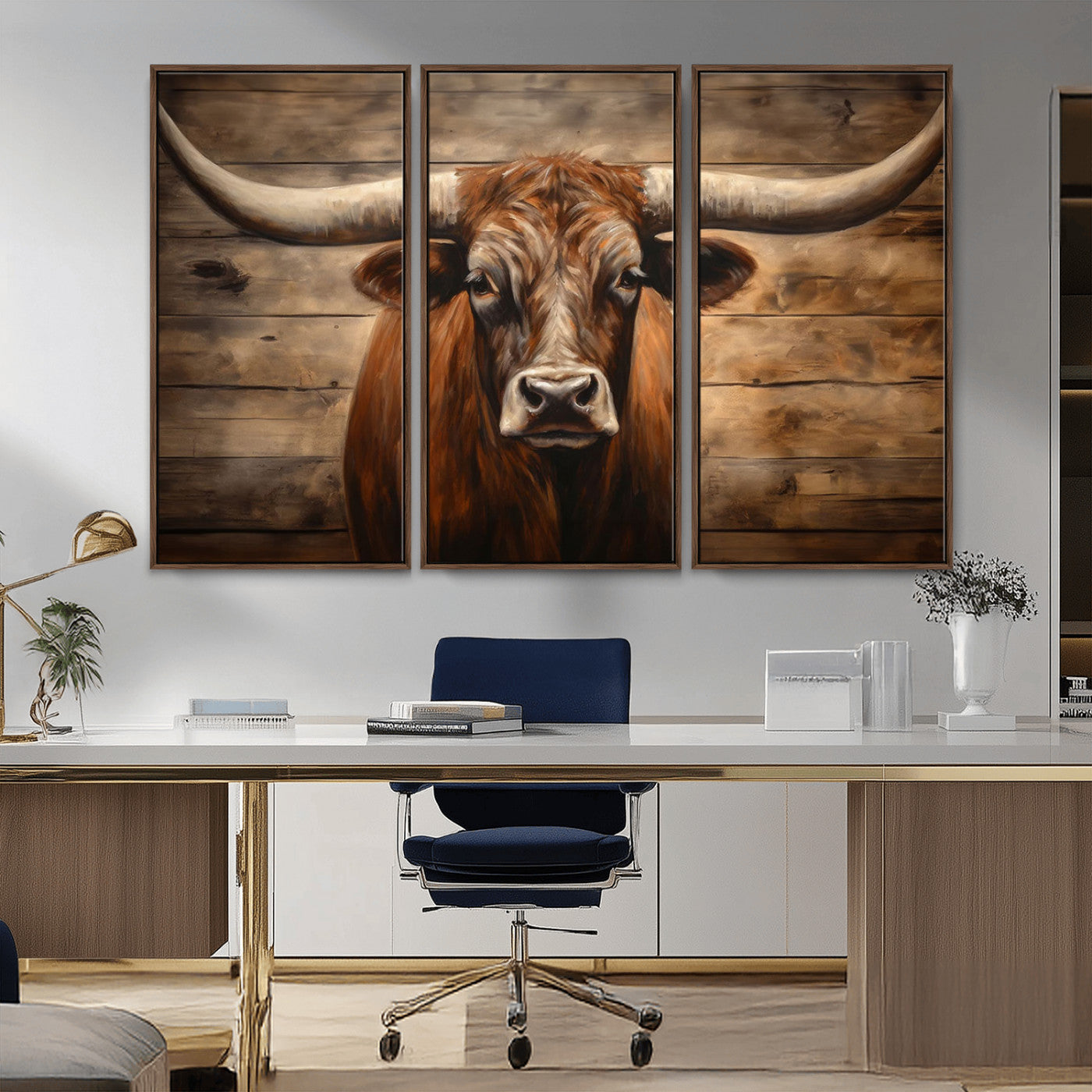 77556-MGV-CV-36X24-Longhorn Bull Wall Art | Canvas Print | Ready to Hang | Rustic Farmhouse Wall Decor | Western Barn