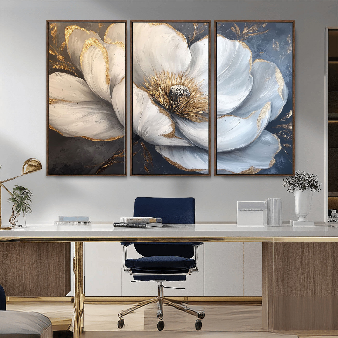 MGV-FC-48X32-3P - White Magnolia Flower Wall Art Canvas Print | Abstract Floral Wall Decor | Elegant Bloom Artwork |