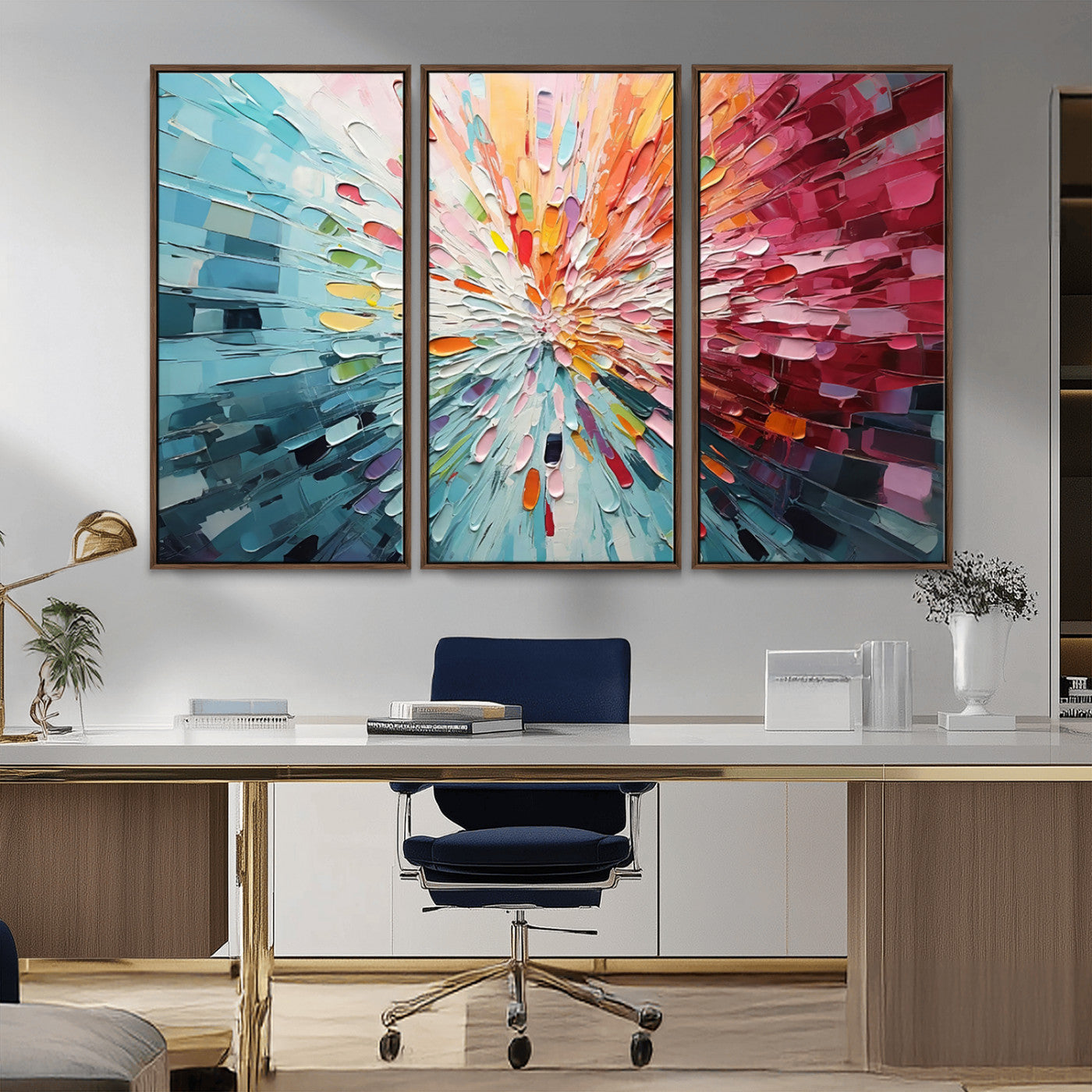MGV-FC-48X32-3P - Radiant Bloom Abstract Floral Wall Art Canvas Print - Colorful Burst - Modern Living Room Decor -