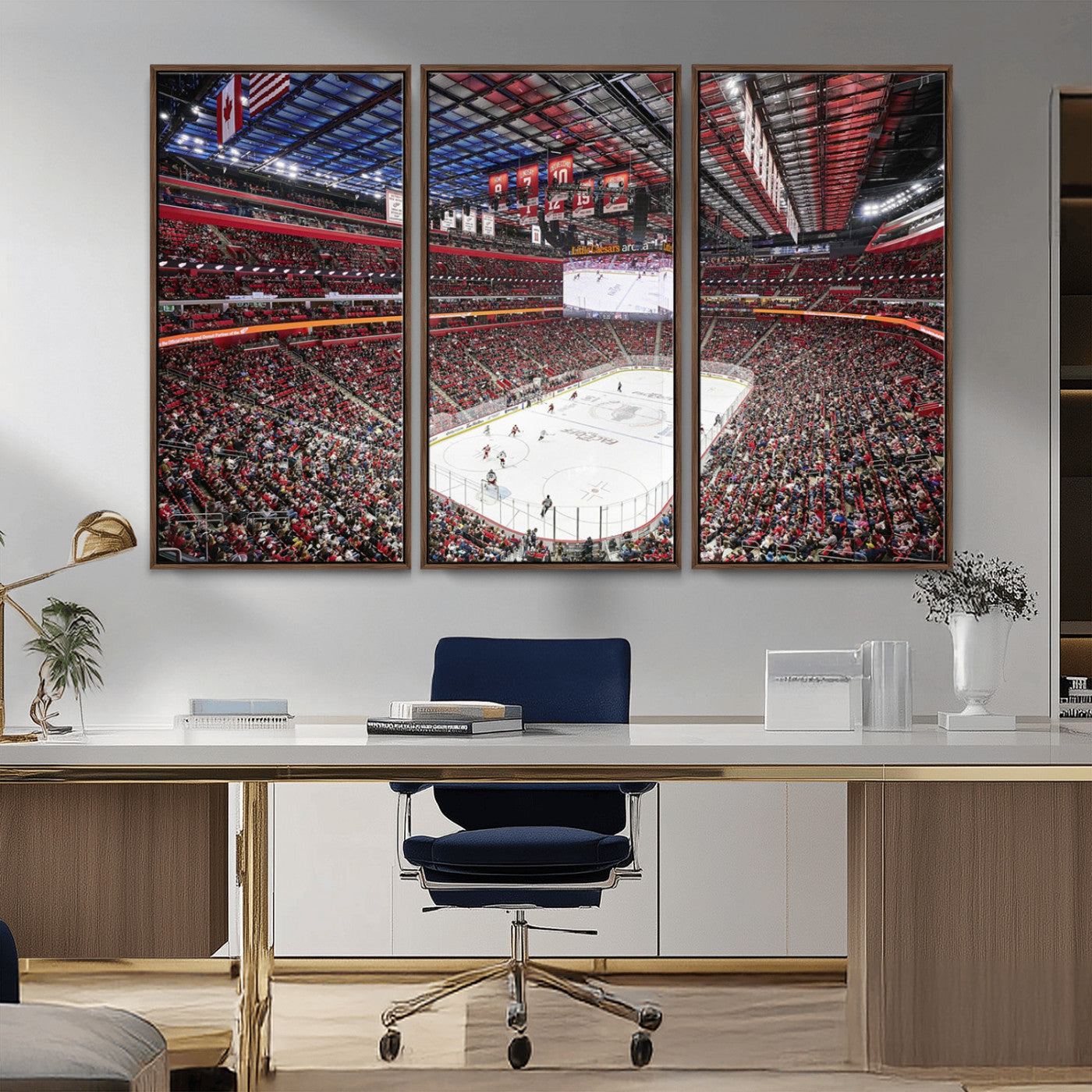 MGV-FC-48X32-3P - Barton Malow Little Caesars Arena Detroit Wall Art Canvas Print - Detroit Hockey and Basketball