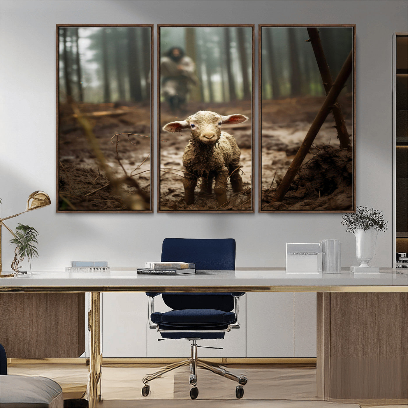 MGV-FC-48X32-3P - Jesus Running After a Lost Lamb Canvas Wall Art Print