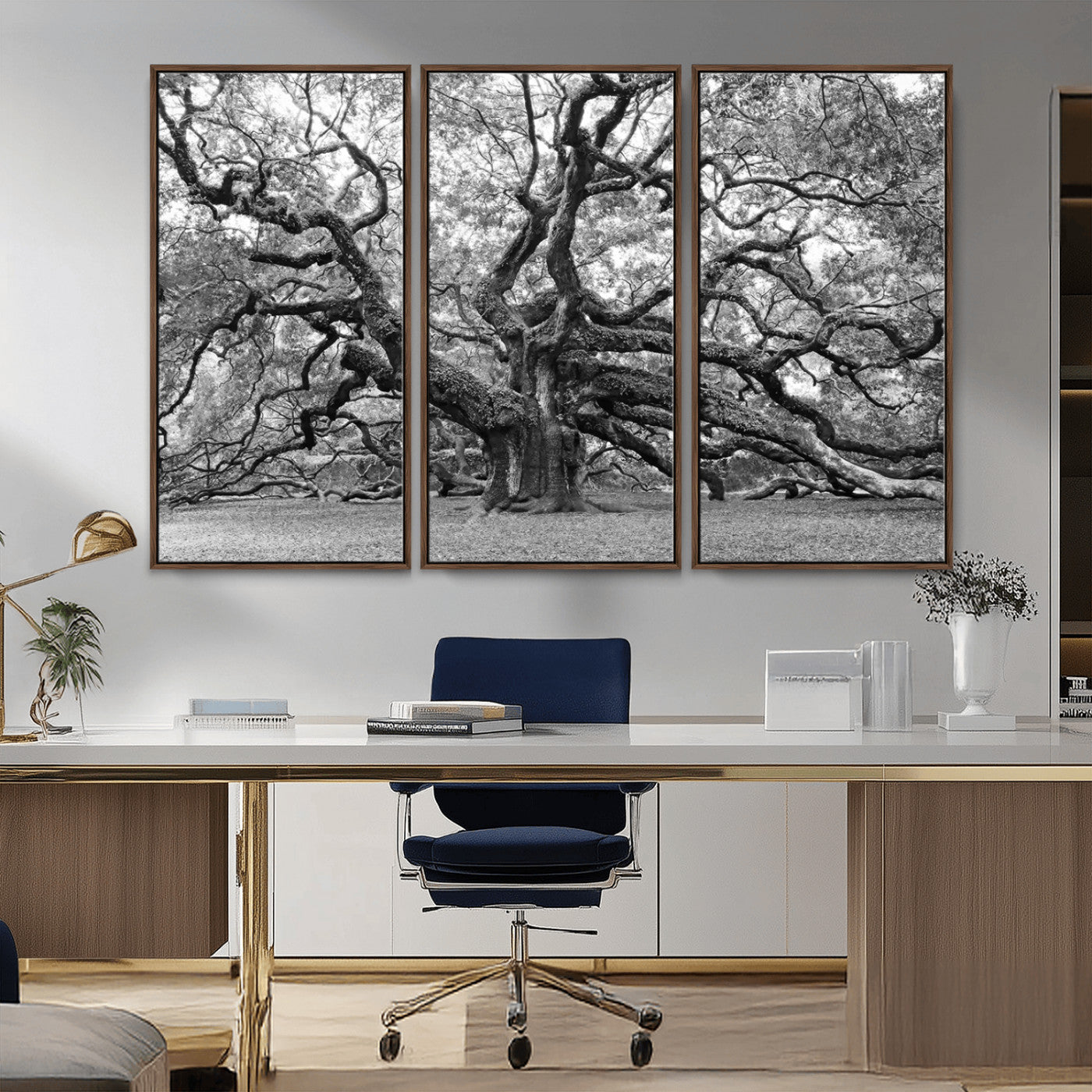 MGV-FC-48X32-3P - Black White Angel Oak Tree Wall Art - Timeless Nature-Inspired Canvas for Rustic, Modern, or