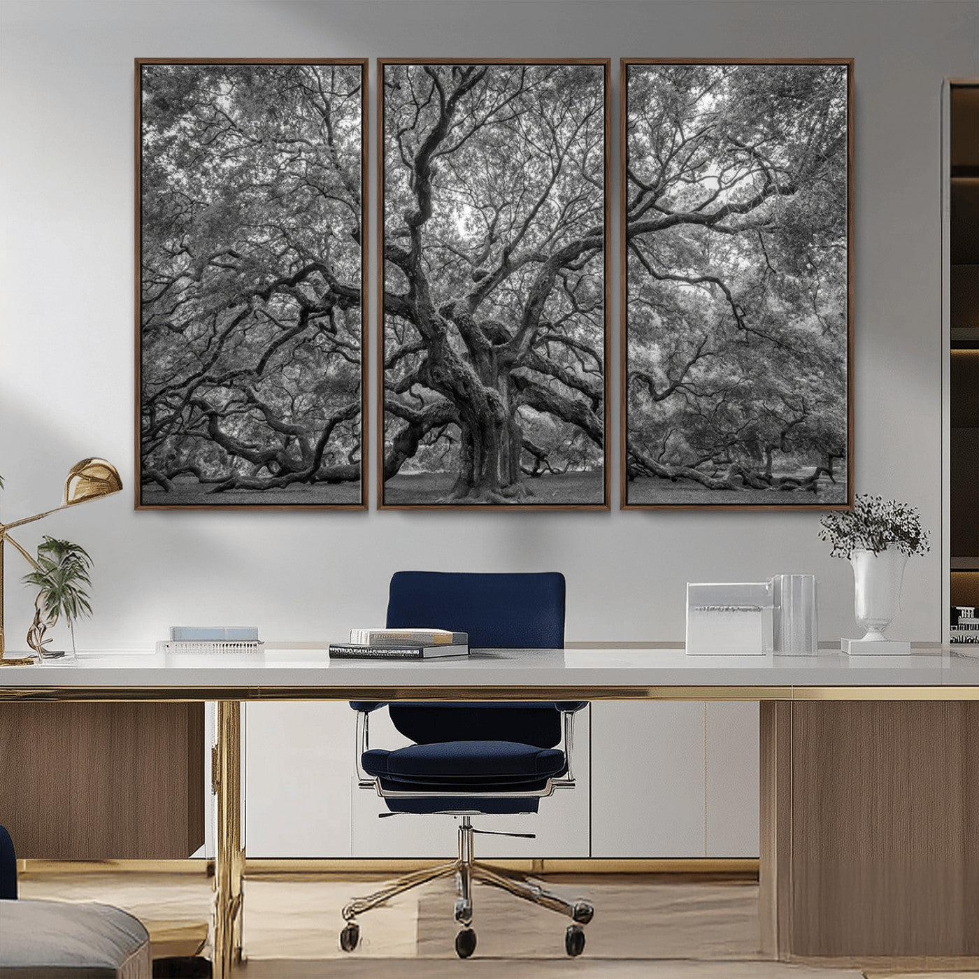 97240-MGV-CV-36X24-Majestic Angel Oak Tree Black and White Canvas Print – Multi Panel Wall Art, Giclée Print, Ready to