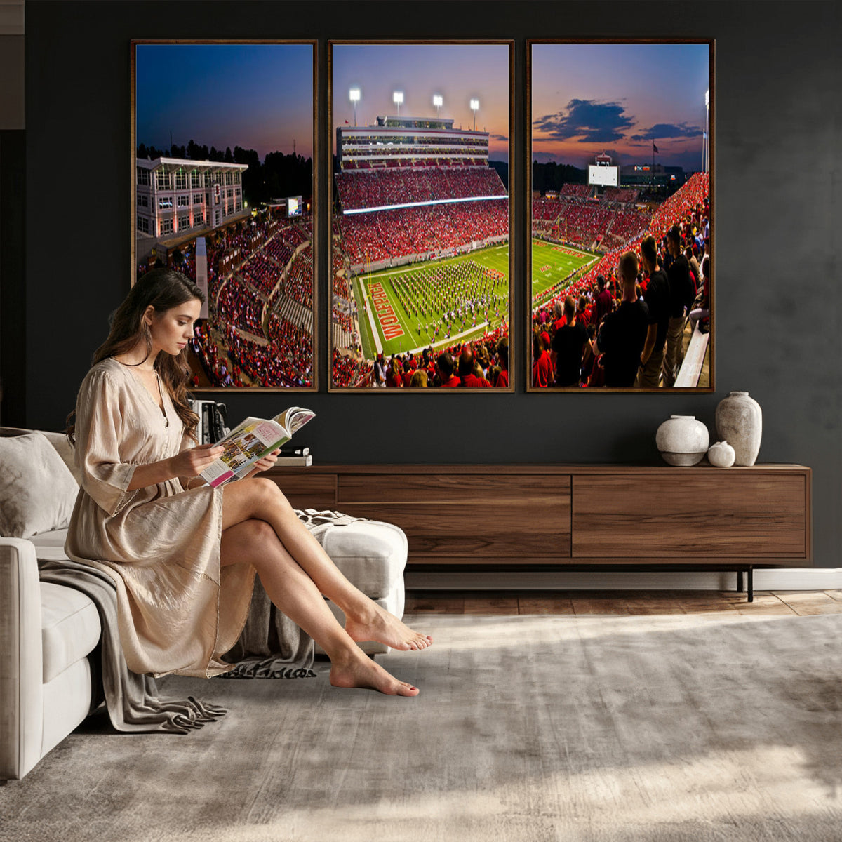 87655-MGV-CV-36X24 - NC State Wolfpack Football Team Print - Raleigh Carter-Finley Stadium Wall Art Canvas Print