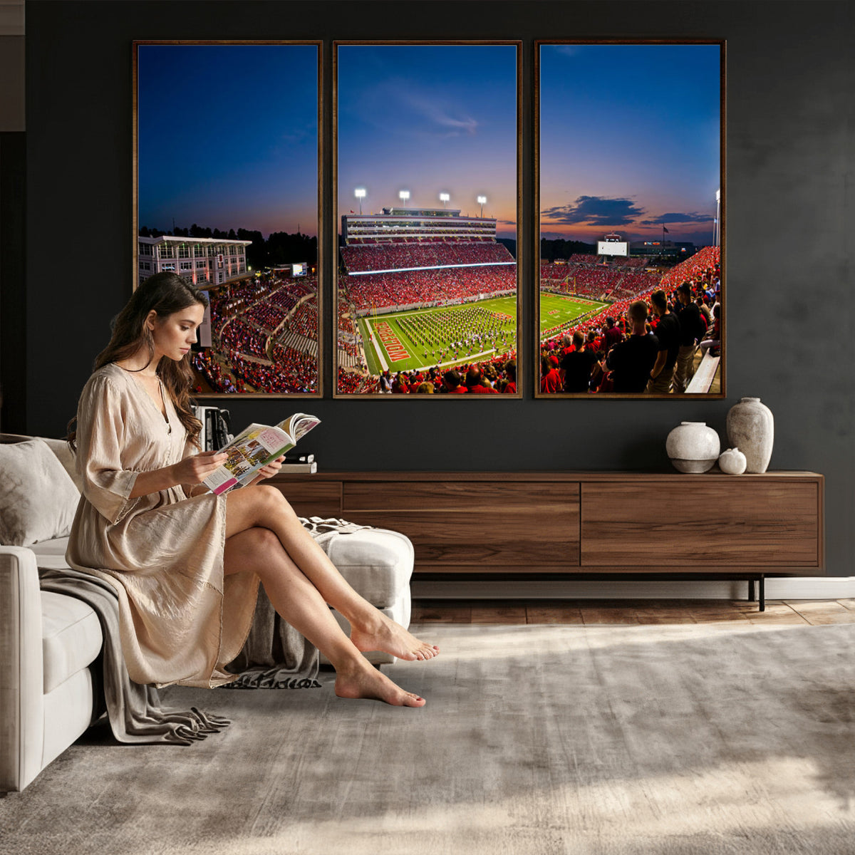 33313-MGV-CV-36X24 - NC State Wolfpack Football Team Print - Raleigh Carter-Finley Stadium Wall Art Canvas Print