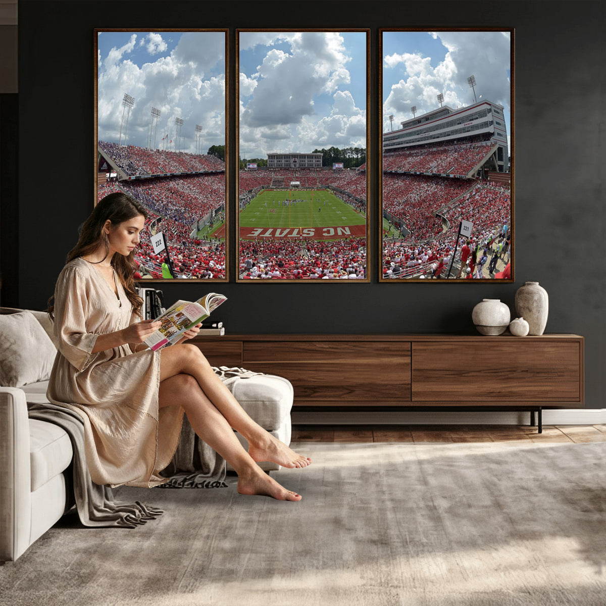 30640-MGV-CV-36X24 - NC State Wolfpack Football Team Print Canvas- Raleigh Carter-Finley Stadium Wall Art Canvas Print