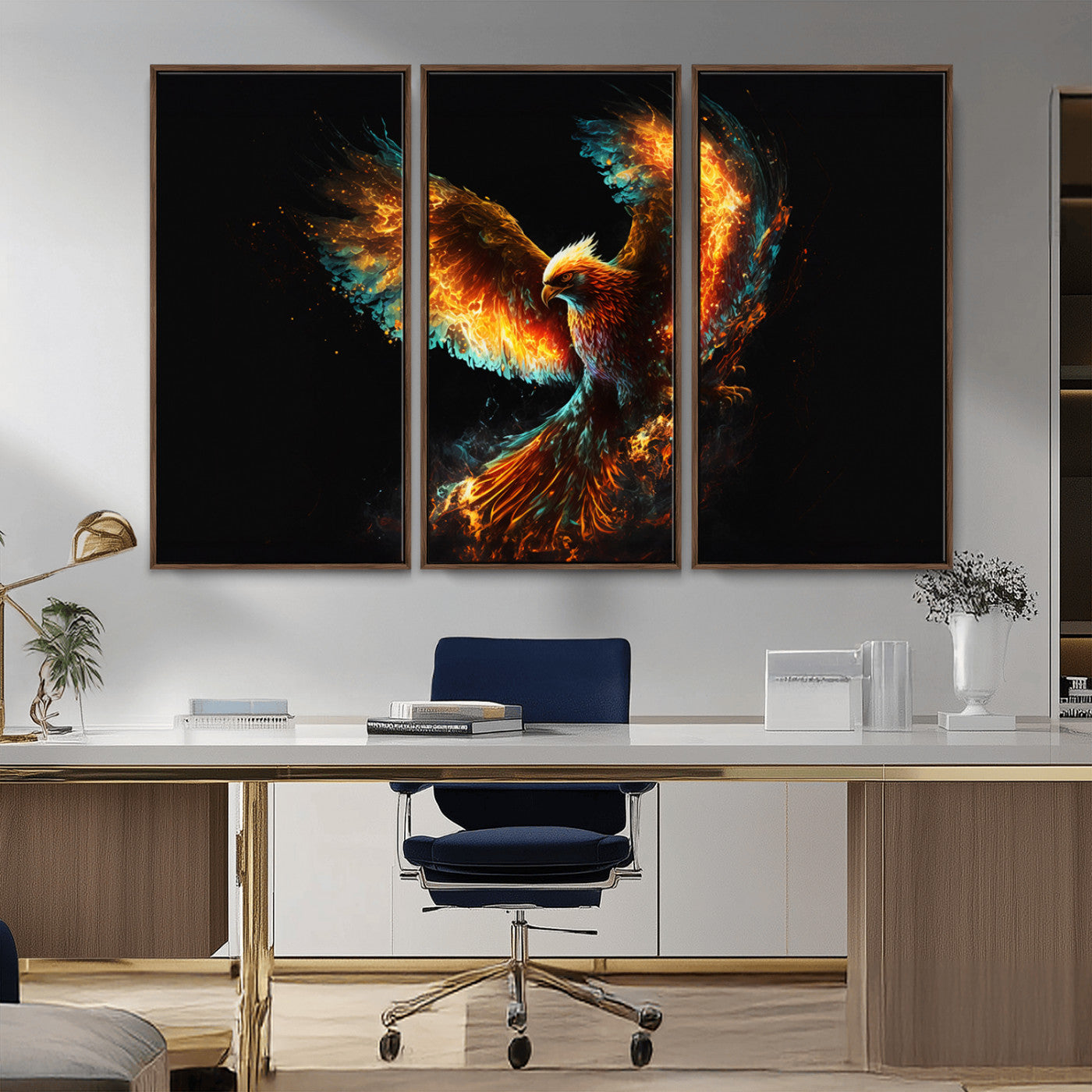 MGV-FC-48X32-3P - Fiery Phoenix Canvas Print | Ready to Hang Wall Art | Bold Fantasy Decor for Living Room | Majestic