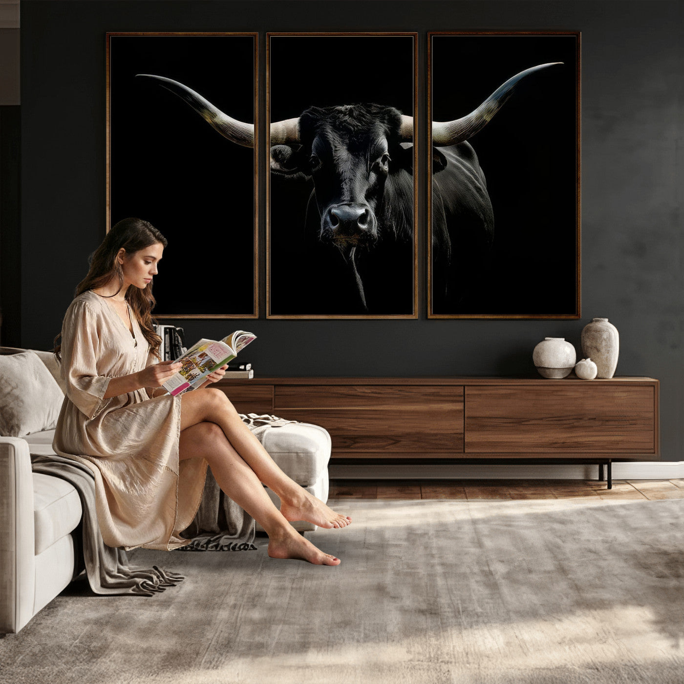 37889-MGV-CV-36X24 - Texas Longhorn Canvas Wall Art - Rustic Western Longhorn Bull Print in Brown & Black - Farmhouse Decor for Living Room, Office, or Ranch