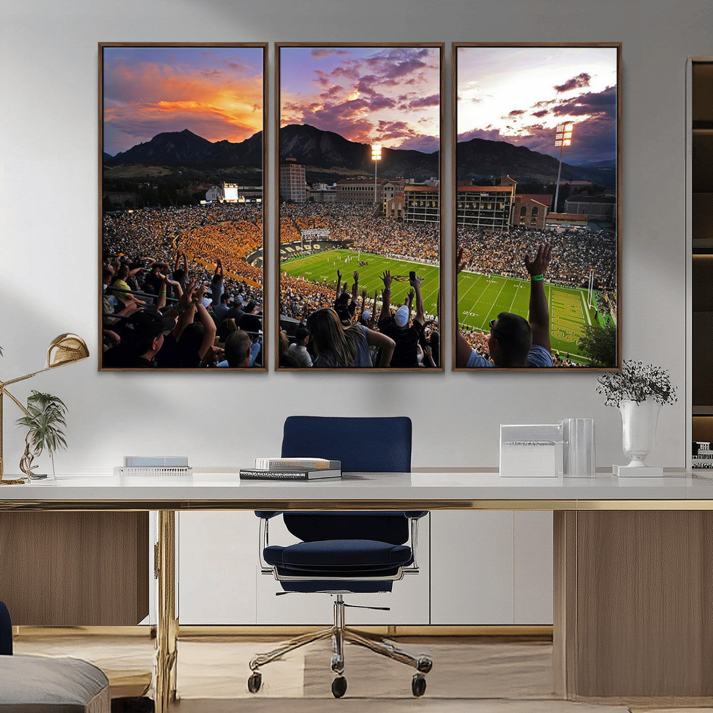 MGV-FC-48X32-3P - Framed Colorado Buffaloes Football Team Print - Boulder Folsom Field Stadium Wall Art Canvas Print