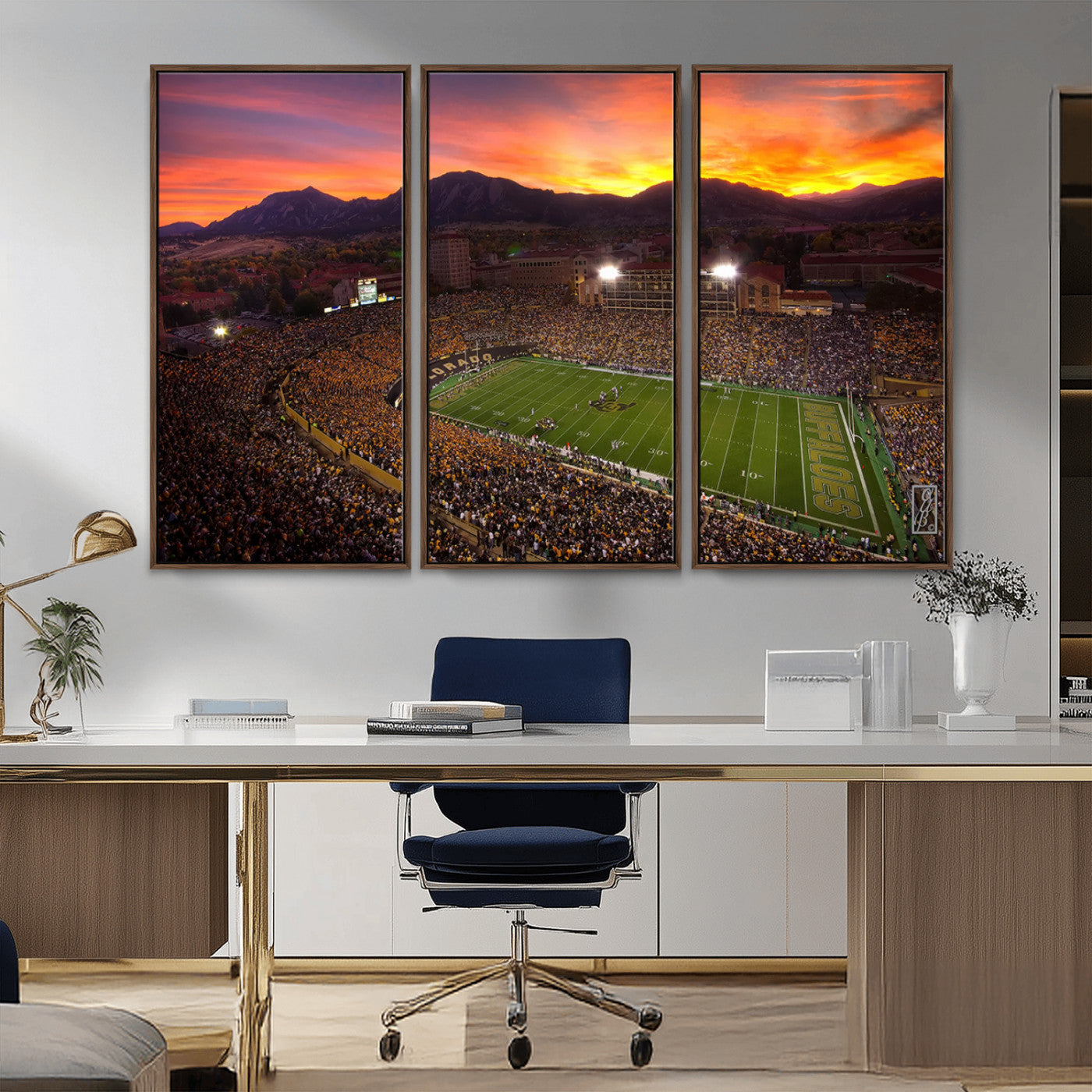MGV-FC-48X32-3P - Colorado Buffaloes Football Team Print - Boulder Folsom Field Stadium Wall Art Canvas Print