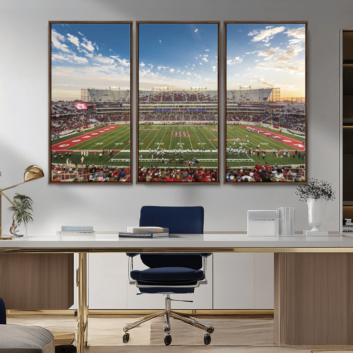 MGV-FC-48X32-3P - Framed Houston Cougars Football Team Print - Houston TDECU Stadium Wall Art Canvas Print