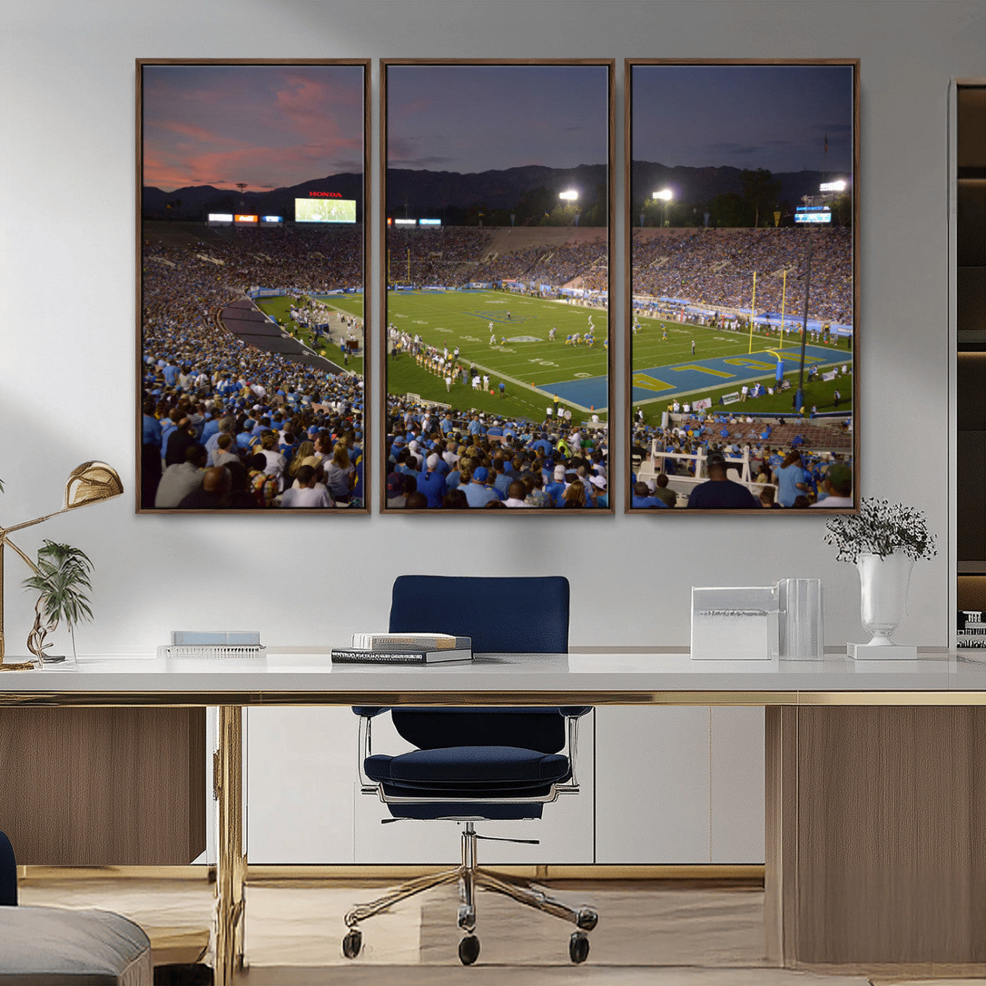 MGV-FC-48X32-3P - UCLA Bruins Football Team Print - Pasadena Rose Bowl Stadium Wall Art Canvas Print
