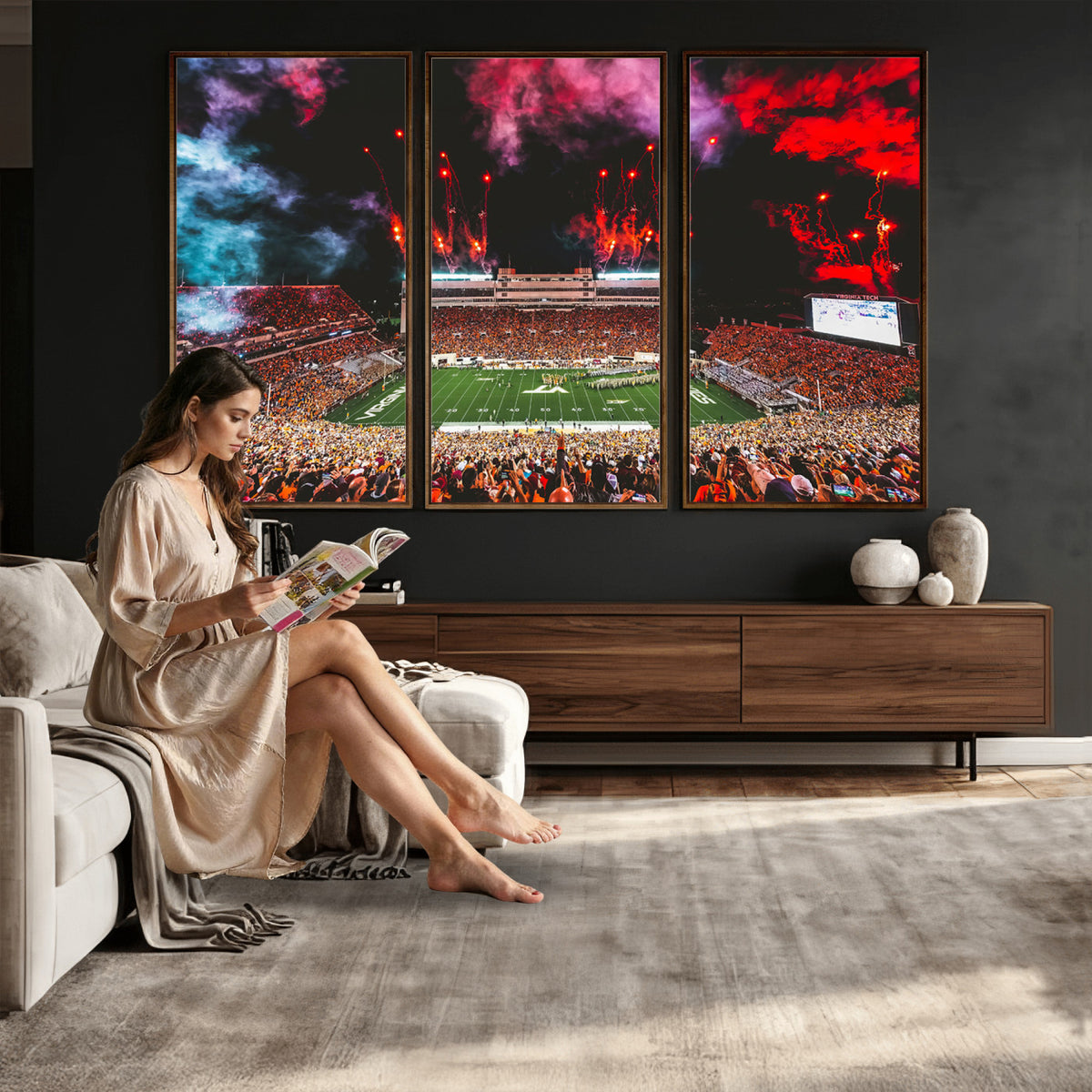 65761-MGV-CV-36X24 - Virginia Tech Hokies Football Team Print - Blacksburg Lane Stadium Wall Art Canvas Print