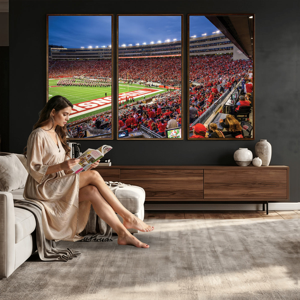 57601-MGV-CV-36X24 - Wisconsin Badgers Football Team Print - Madison Camp Randall Stadium Wall Art, Wisconsin Badgers