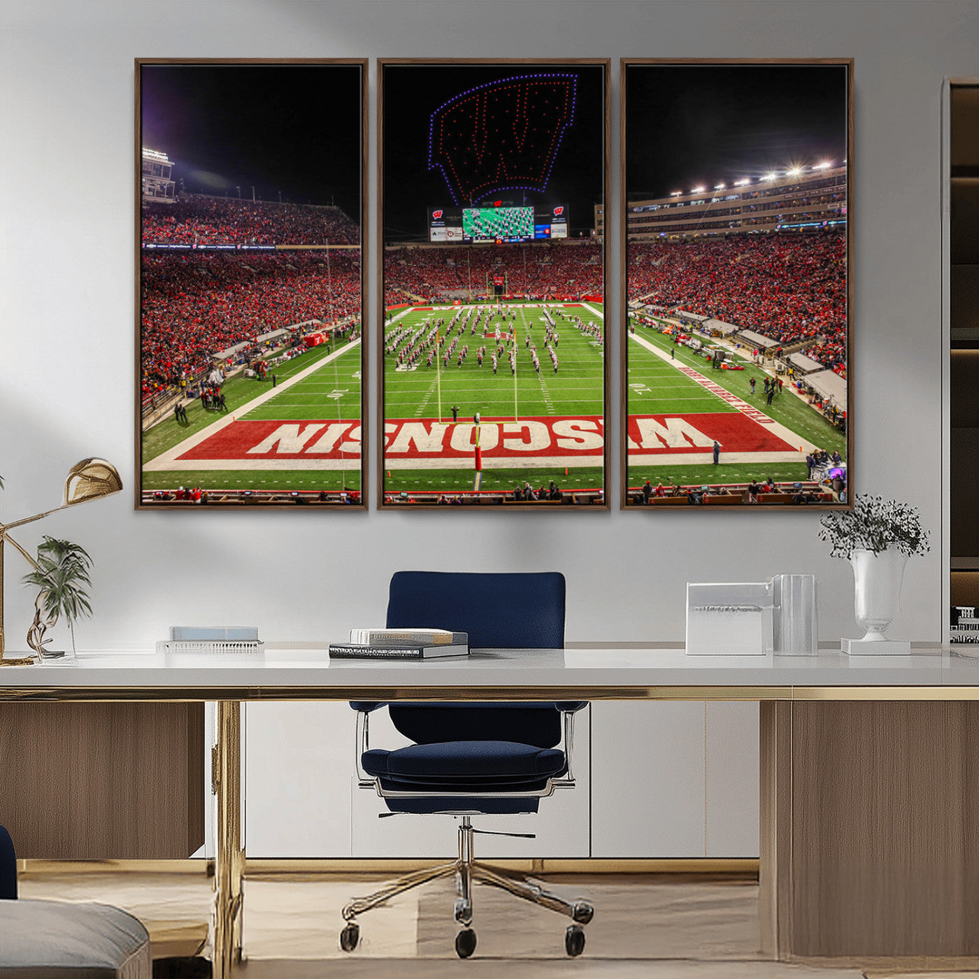 MGV-FC-48X32-3P - Wisconsin Badgers Football Team Print Canvas- Madison Camp Randall Stadium Wall Art Canvas Print