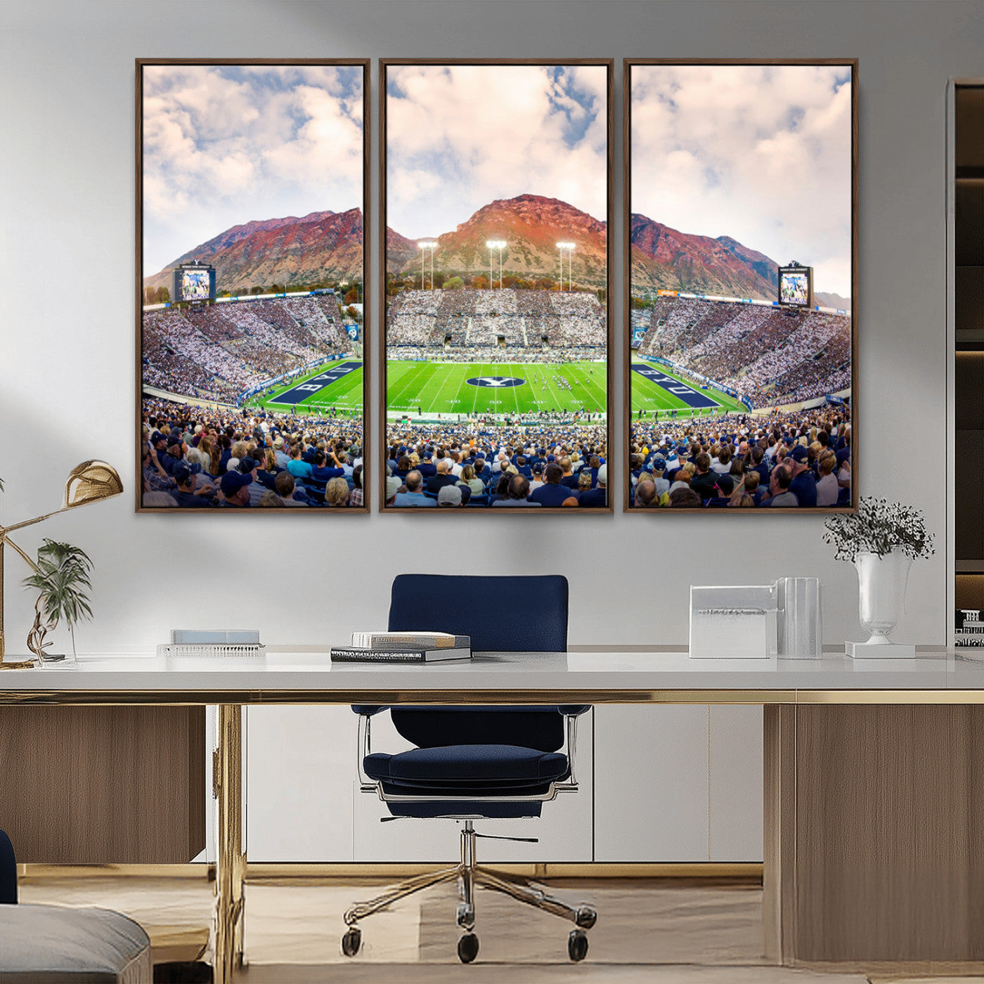 MGV-FC-48X32-3P - Brigham Young University Cougars Football Team Print - Provo LaVell Edwards Stadium Wall Art Canvas