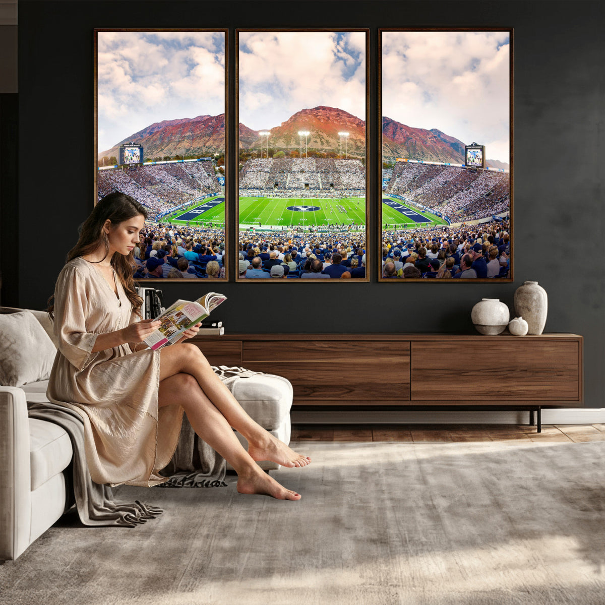 85734-MGV-CV-36X24 - Brigham Young University Cougars Football Team Print - Provo LaVell Edwards Stadium Wall Art Canvas