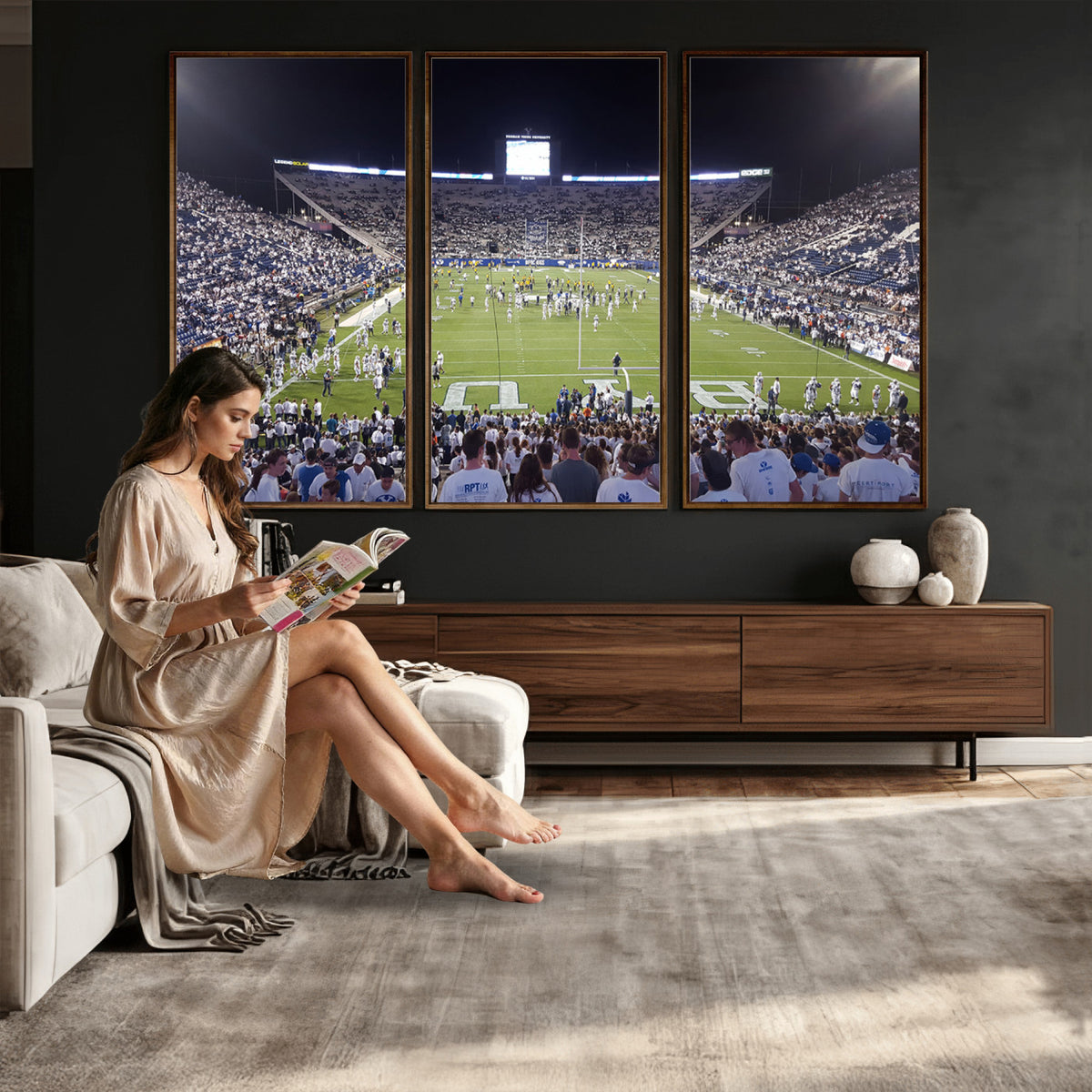 65036-MGV-CV-36X24 - Brigham Young University Cougars Football Print Canvas - Provo LaVell Edwards Stadium Wall Art