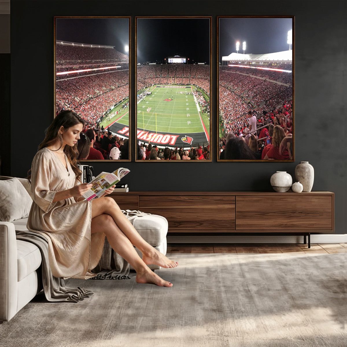 52267-MGV-CV-36X24 - University of Louisville Cardinals Football Team Print - Louisville Cardinal Stadium Wall Art Canvas