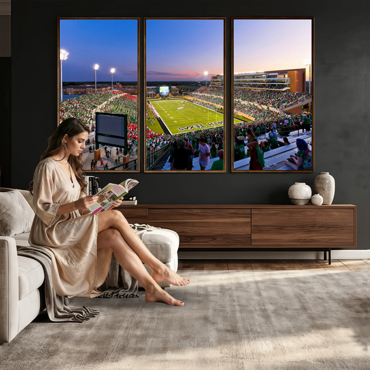 25916-MGV-CV-36X24 - University of North Texas Mean Green Football Team Print - Denton DATCU Stadium Canvas Print Wall