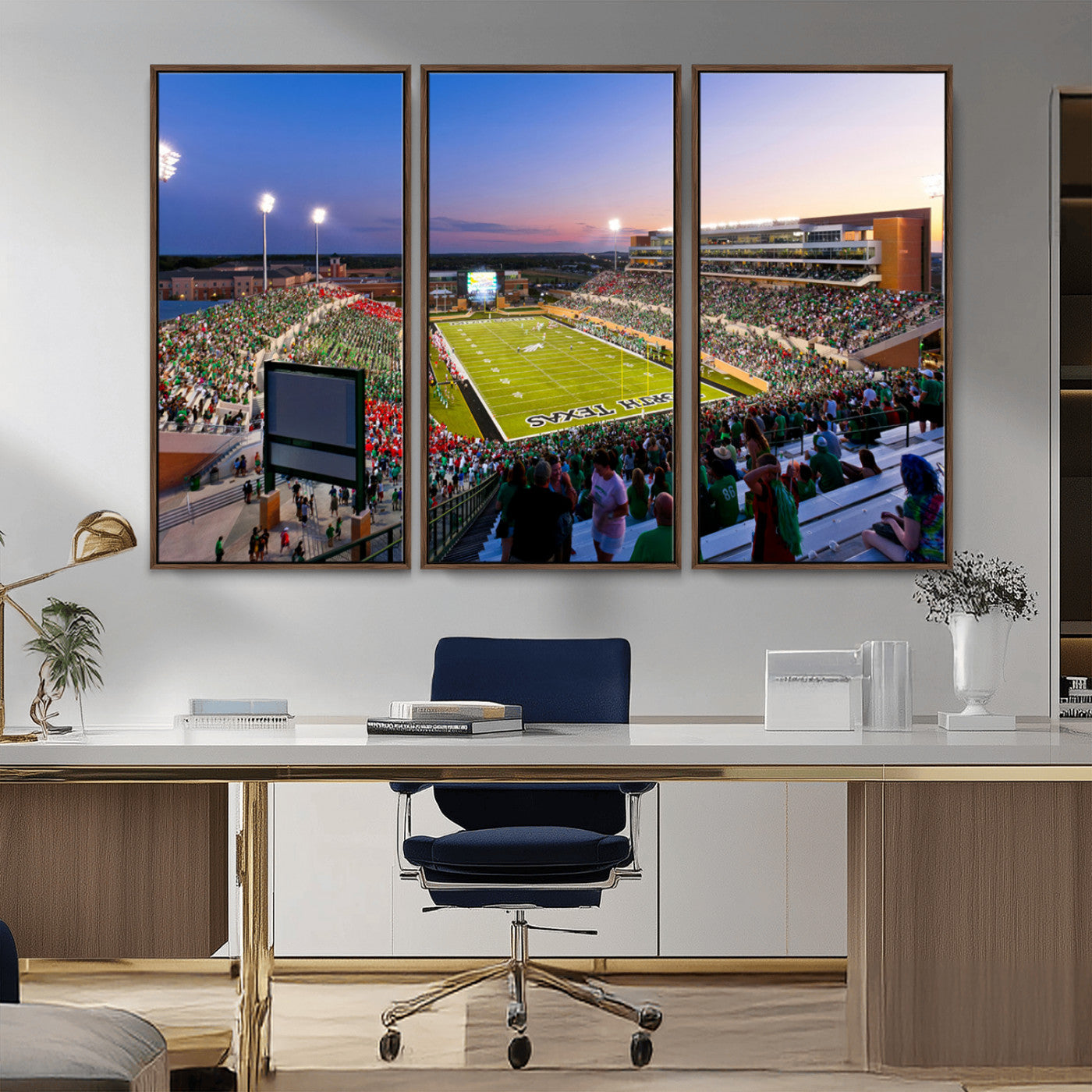 MGV-FC-48X32-3P - University of North Texas Mean Green Football Team Print - Denton DATCU Stadium Wall Art Canvas